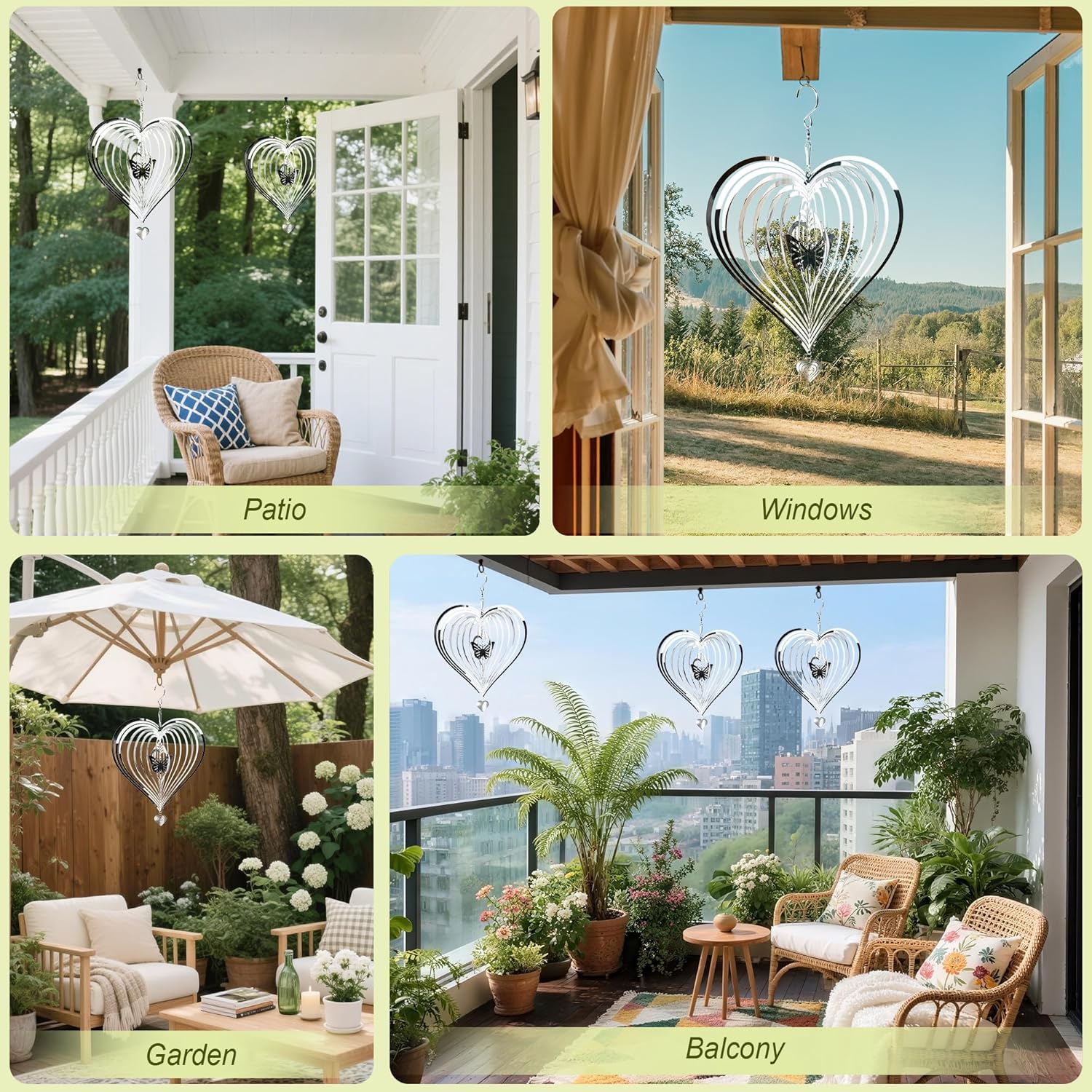 HOOSUN Metal Wind Spinners Outdoor for Yard and Garden Decor,Reflective Bird Deterrents for Outside Windows Patio Porch,Stainless Steel 3D Hanging Heart Butterfly Wind Spinners Gifts for Mom Women - Image 4