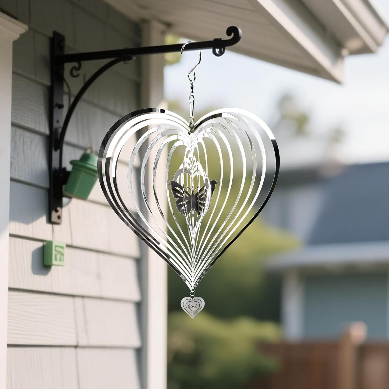 HOOSUN Metal Wind Spinners Outdoor for Yard and Garden Decor,Reflective Bird Deterrents for Outside Windows Patio Porch,Stainless Steel 3D Hanging Heart Butterfly Wind Spinners Gifts for Mom Women - Image 7
