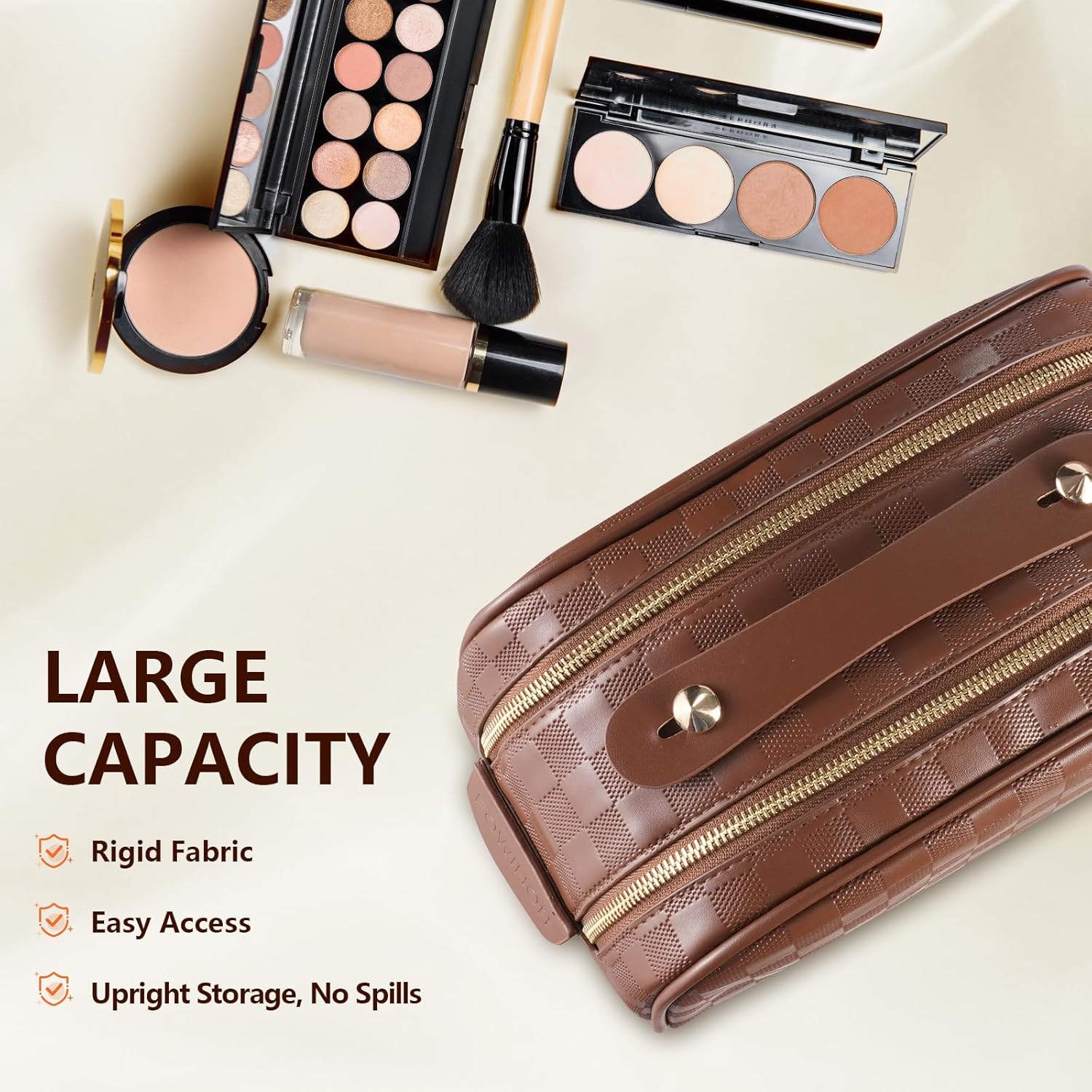 2 Pcs Makeup Bags Set, Large Capacity Makeup Organizer for Women, PU Leather Make Up Bag Portable Travel Toiletry Bag, Stylish Tessellated Cosmetic Bag Two Sizes to Match With Your Heart - Image 3