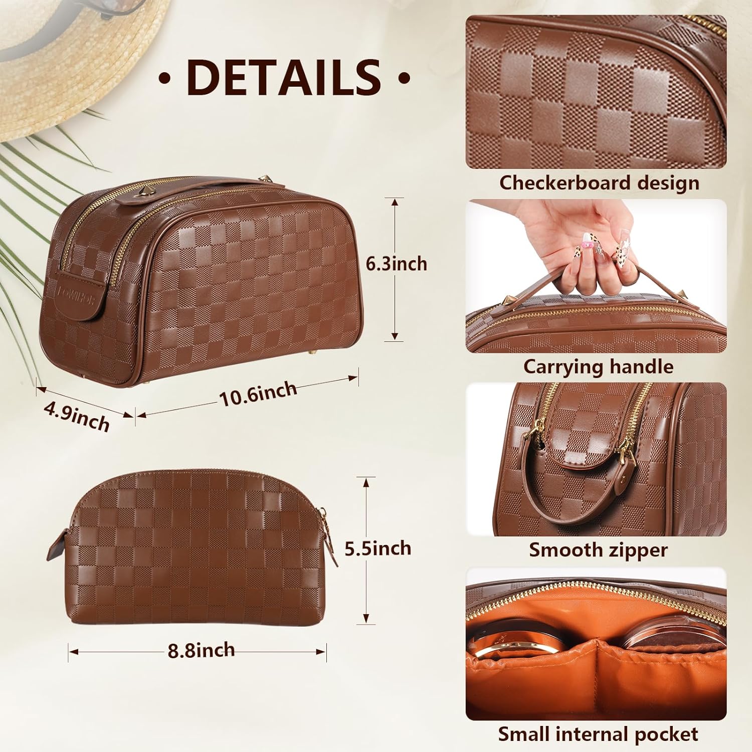 2 Pcs Makeup Bags Set, Large Capacity Makeup Organizer for Women, PU Leather Make Up Bag Portable Travel Toiletry Bag, Stylish Tessellated Cosmetic Bag Two Sizes to Match With Your Heart - Image 5