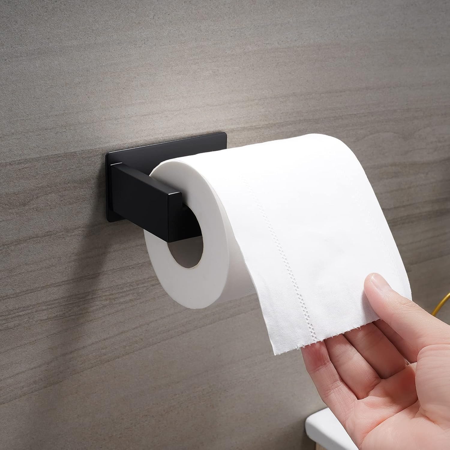 Toilet Paper Holder, Adhesive Toilet Paper Roll Holder, SUS304 Stainless Steel Rustproof Wall for Bathroom, Kitchen and Washroom, Black - Image 2