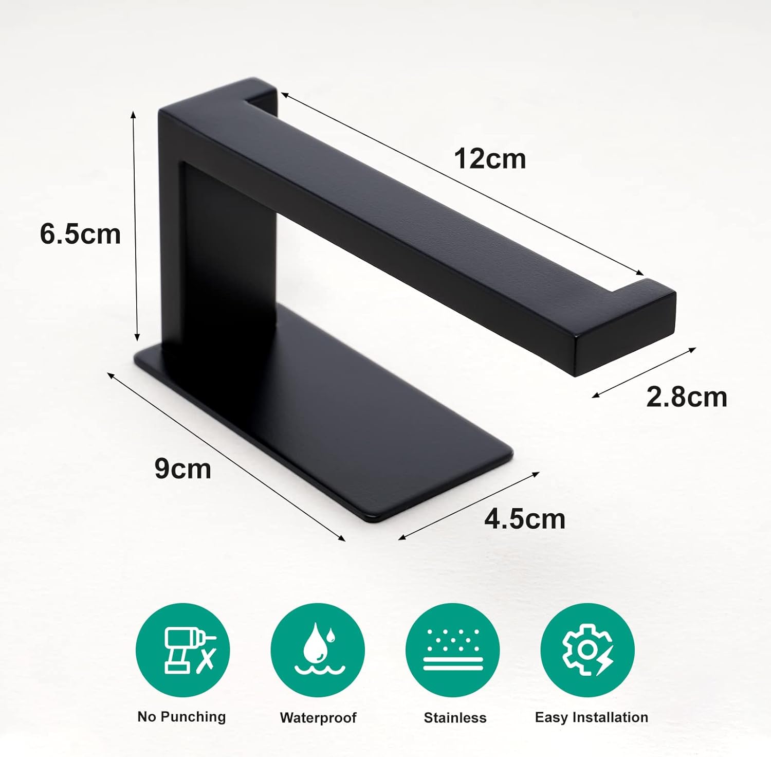 Toilet Paper Holder, Adhesive Toilet Paper Roll Holder, SUS304 Stainless Steel Rustproof Wall for Bathroom, Kitchen and Washroom, Black - Image 6