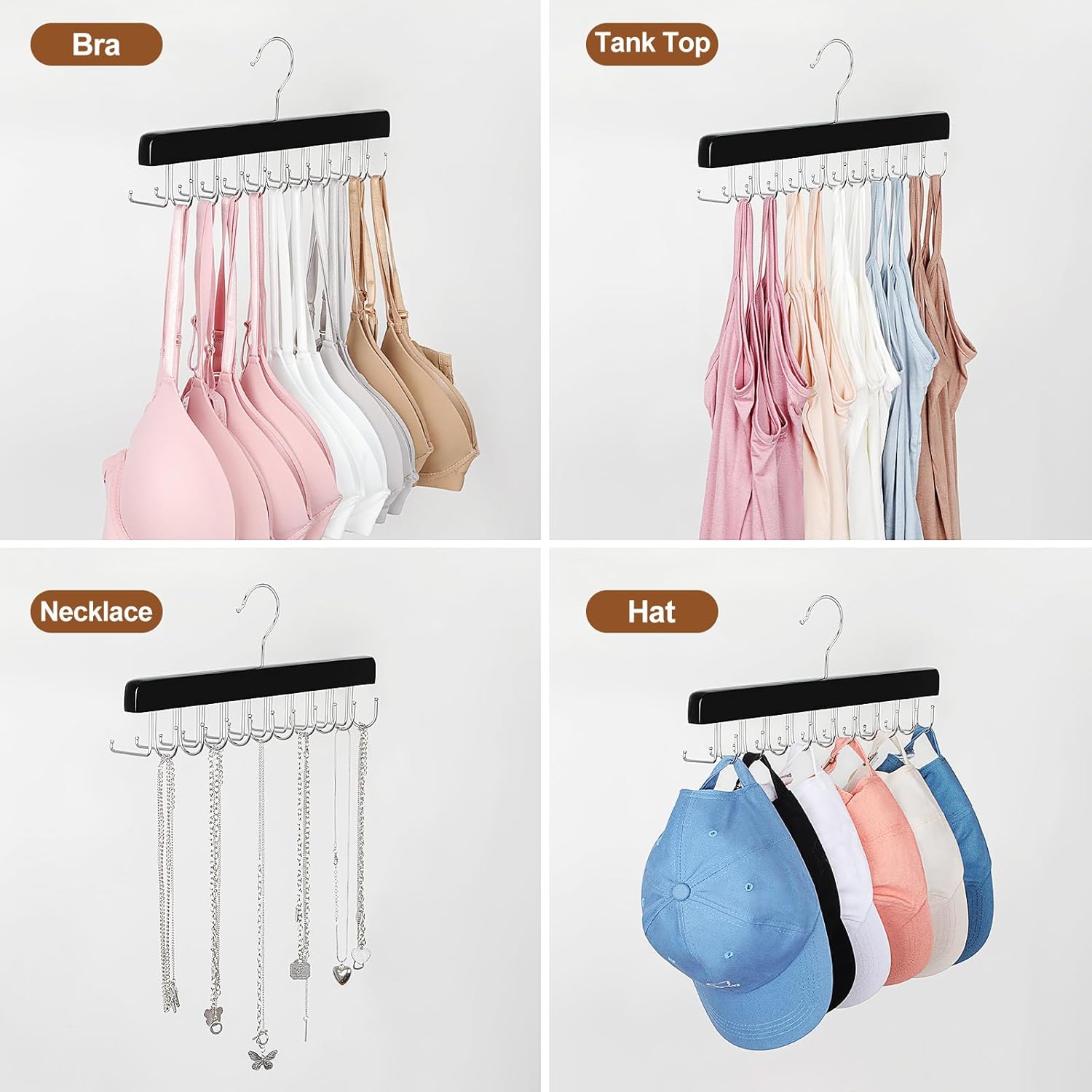 TOPIA HANGER 20 Hooks 2 in 1 Belt Tie Hanger for Closet Max 30 Belts with 30 Ties Capacity, Belt Tie Racks Wooden Hanger for Closet Organizer Storage “U” Fit for Belt and “一” Fit for Tie - CT47B - Image 6