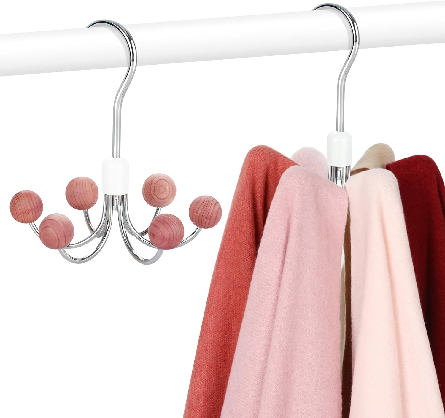 TOPIA HANGER Hoodie Hangers 2-Pack with 6 Cedar Balls, 360°Swivel Purse Hanger, Scarf Hanger, Closet Hooks, Handbag Organizer, Bra Hanger, Accessory Organizers for Scarf, Tanktop, Hat, Hoodie CT43C - Image 1