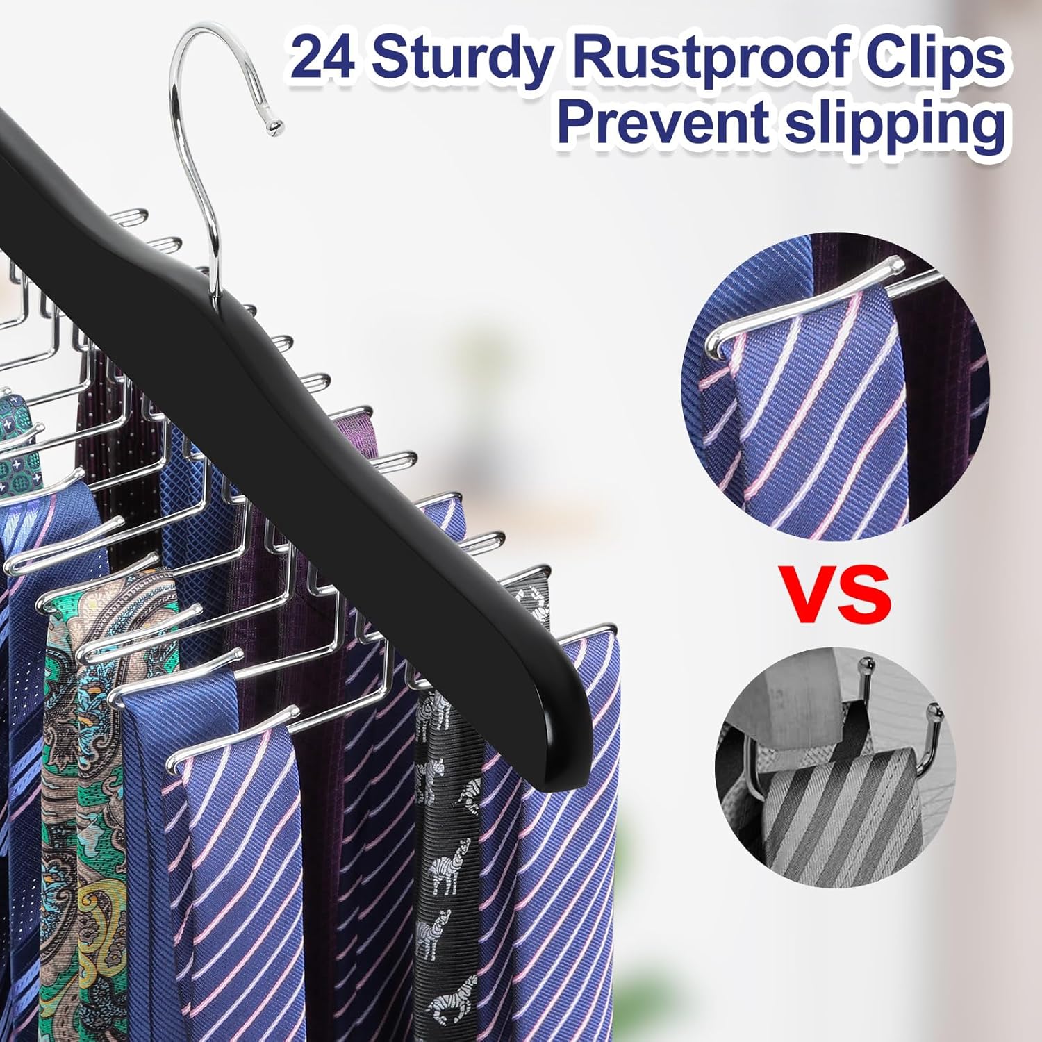 TOPIA HANGER Tie Rack Hanger for Closet, Wooden Tie Organizer for Men with 24 Folding Hooks, Space Saving Necktie Holder for Storage and Display Bra, Tank Top, Camisole (1-Pack), Black- CT14B - Image 2