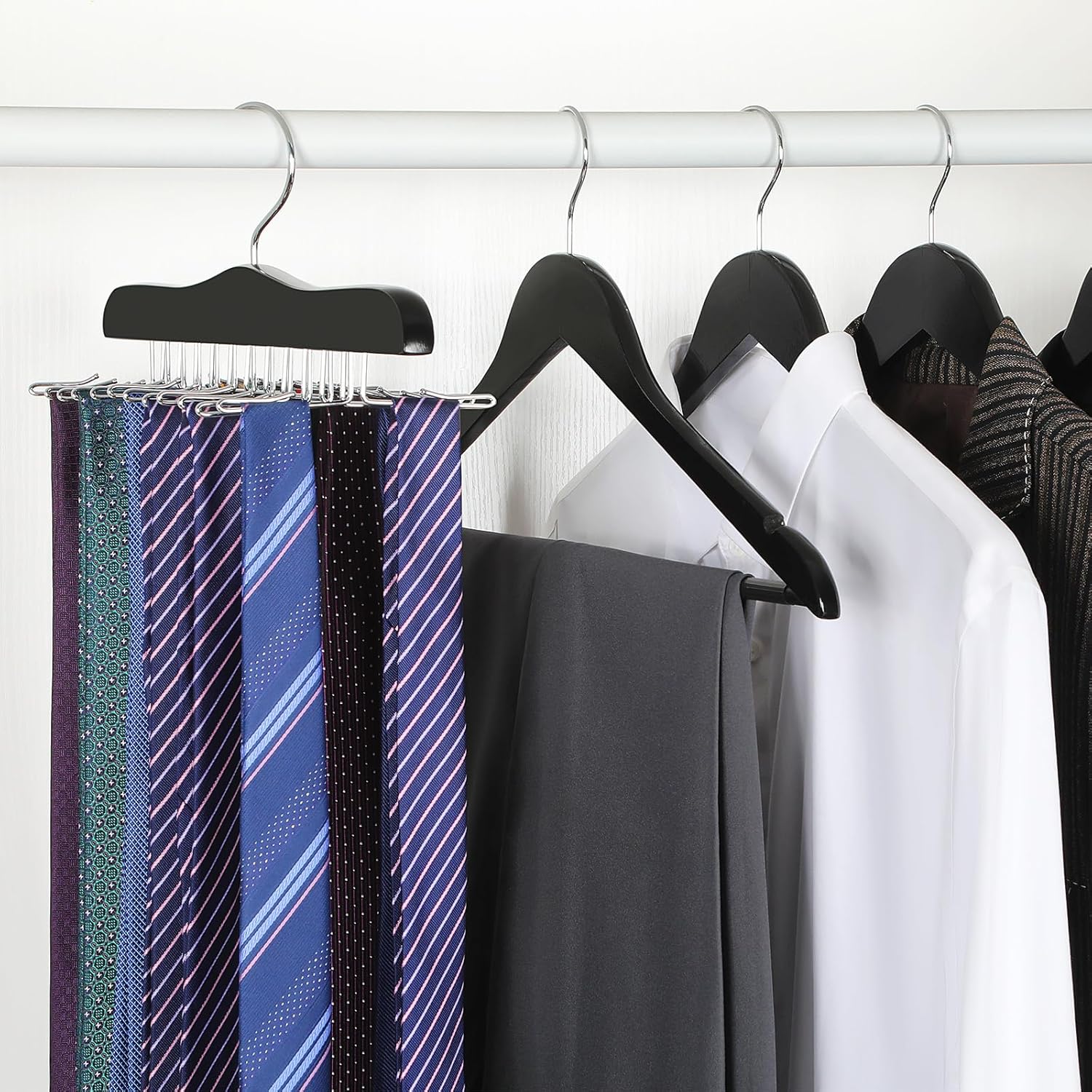 TOPIA HANGER Tie Rack Hanger for Closet, Wooden Tie Organizer for Men with 24 Folding Hooks, Space Saving Necktie Holder for Storage and Display Bra, Tank Top, Camisole (1-Pack), Black- CT14B - Image 6