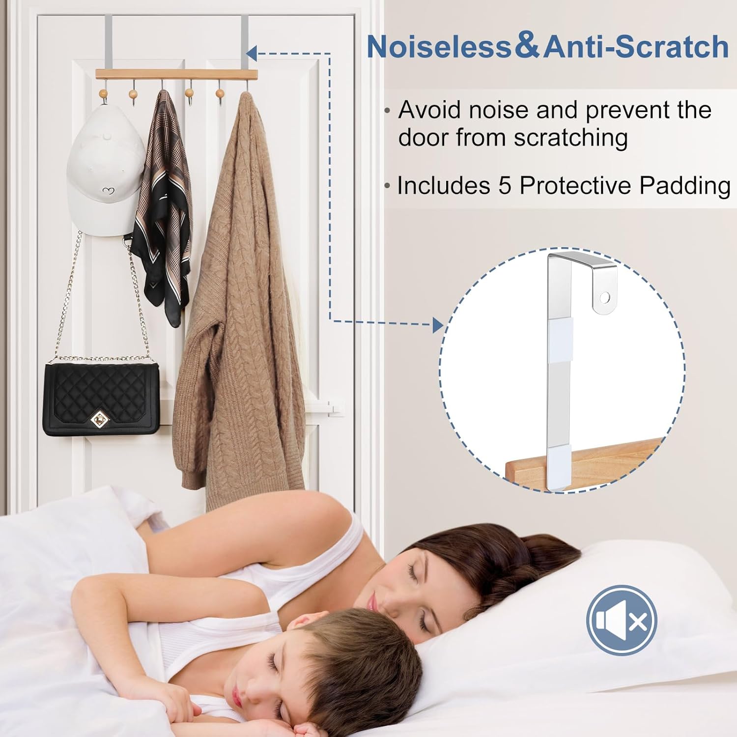 TOPIA HANGER Over The Door Hooks for Hanging, Towel Hooks Towel Racks for Bathroom, Coat Hooks Coat Rack Over The Door Organizer Hanging, Wooden Door Hangers for Coat Towel Hat Purse CT71N - Image 2