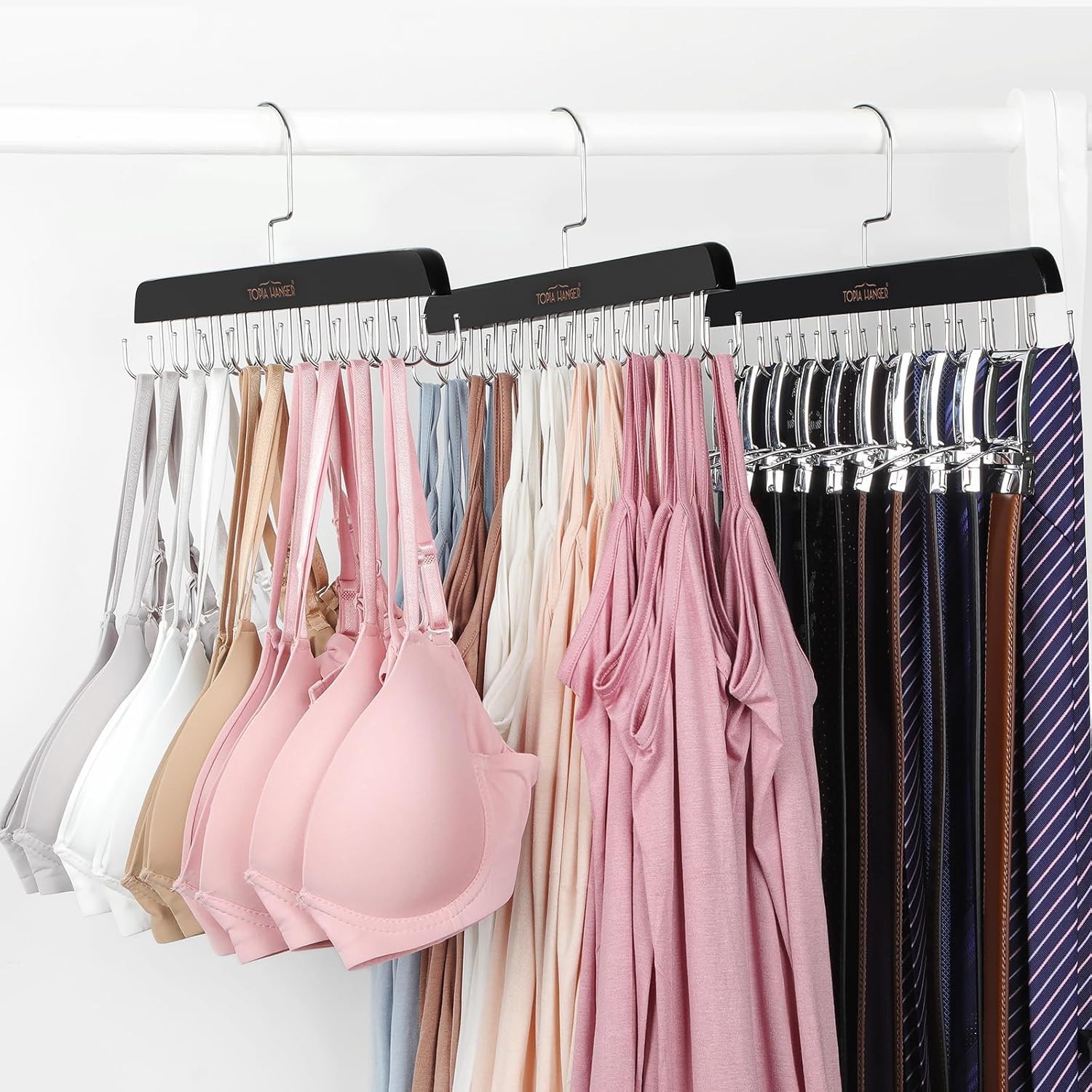 TOPIA HANGER Bra Hanger for Closet, 2 Pack Tank Top Hangers 40 Hooks Capacity Foldable Wood Space Saving Hangers Closet Organizer for Tank Top, Bra, Scarf, Belt, Tie etc - CT46B-2 - Image 1