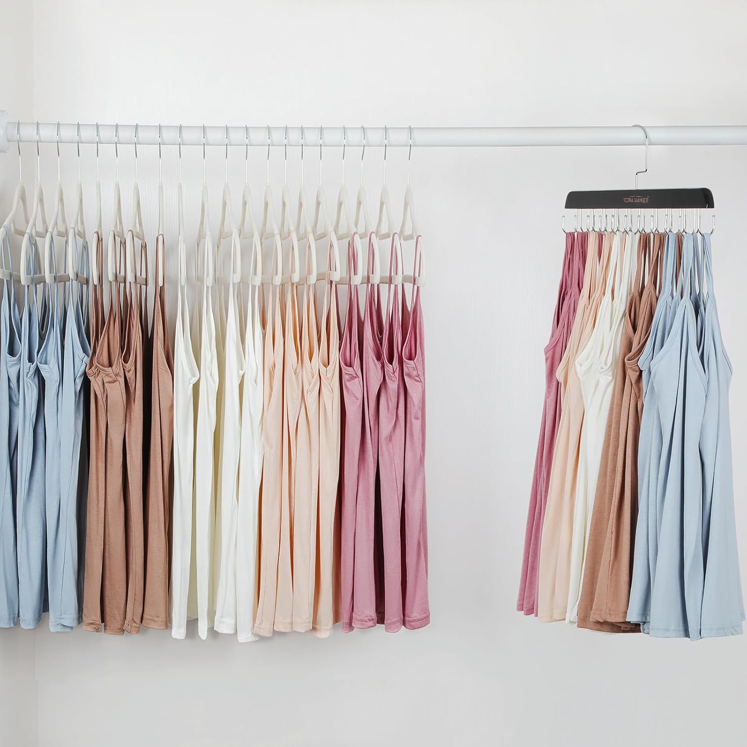 TOPIA HANGER Bra Hanger for Closet, 2 Pack Tank Top Hangers 40 Hooks Capacity Foldable Wood Space Saving Hangers Closet Organizer for Tank Top, Bra, Scarf, Belt, Tie etc - CT46B-2 - Image 2