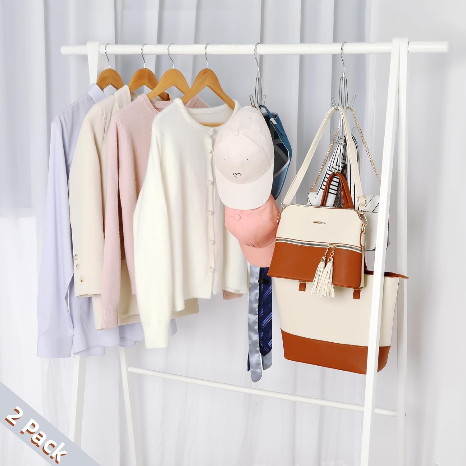 TOPIA HANGER Purse Hanger Organizer for Closet, 2-Pack Handbag Organizer Hanger, 360°Swivel Metal Purse Hooks, Bag Rack, Belt Organizer, Tie Rack, Scarf Hanger, Bag Storage Organizer, Silver - Image 2