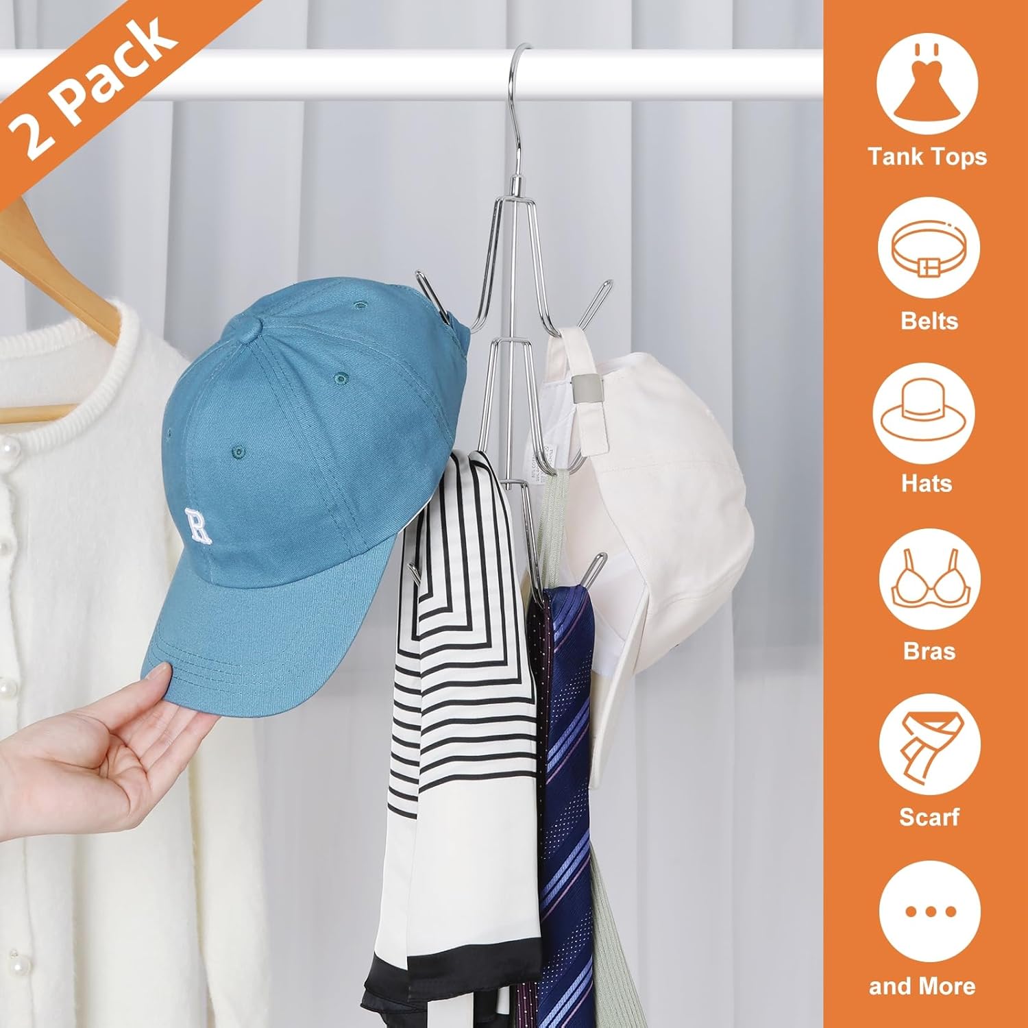 TOPIA HANGER Purse Hanger Organizer for Closet, 2-Pack Handbag Organizer Hanger, 360°Swivel Metal Purse Hooks, Bag Rack, Belt Organizer, Tie Rack, Scarf Hanger, Bag Storage Organizer, Silver - Image 4