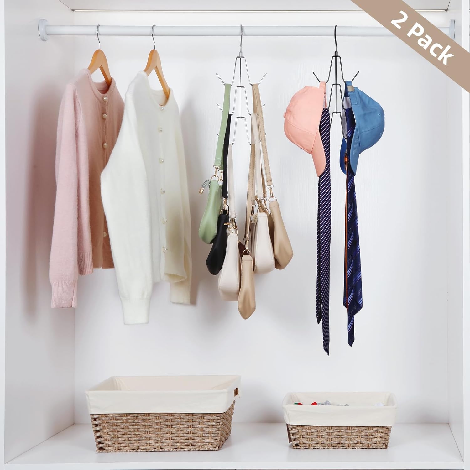 TOPIA HANGER Purse Hanger Organizer for Closet, 2-Pack Handbag Organizer Hanger, 360°Swivel Metal Purse Hooks, Bag Rack, Belt Organizer, Tie Rack, Scarf Hanger, Bag Storage Organizer, Silver - Image 6