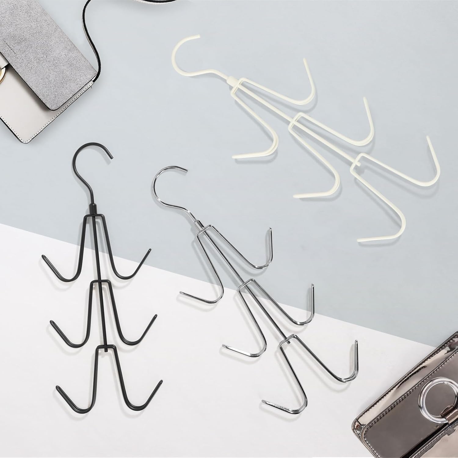 TOPIA HANGER Purse Hanger Organizer for Closet, 2-Pack Handbag Organizer Hanger, 360°Swivel Metal Purse Hooks, Bag Rack, Belt Organizer, Tie Rack, Scarf Hanger, Bag Storage Organizer, Silver - Image 7