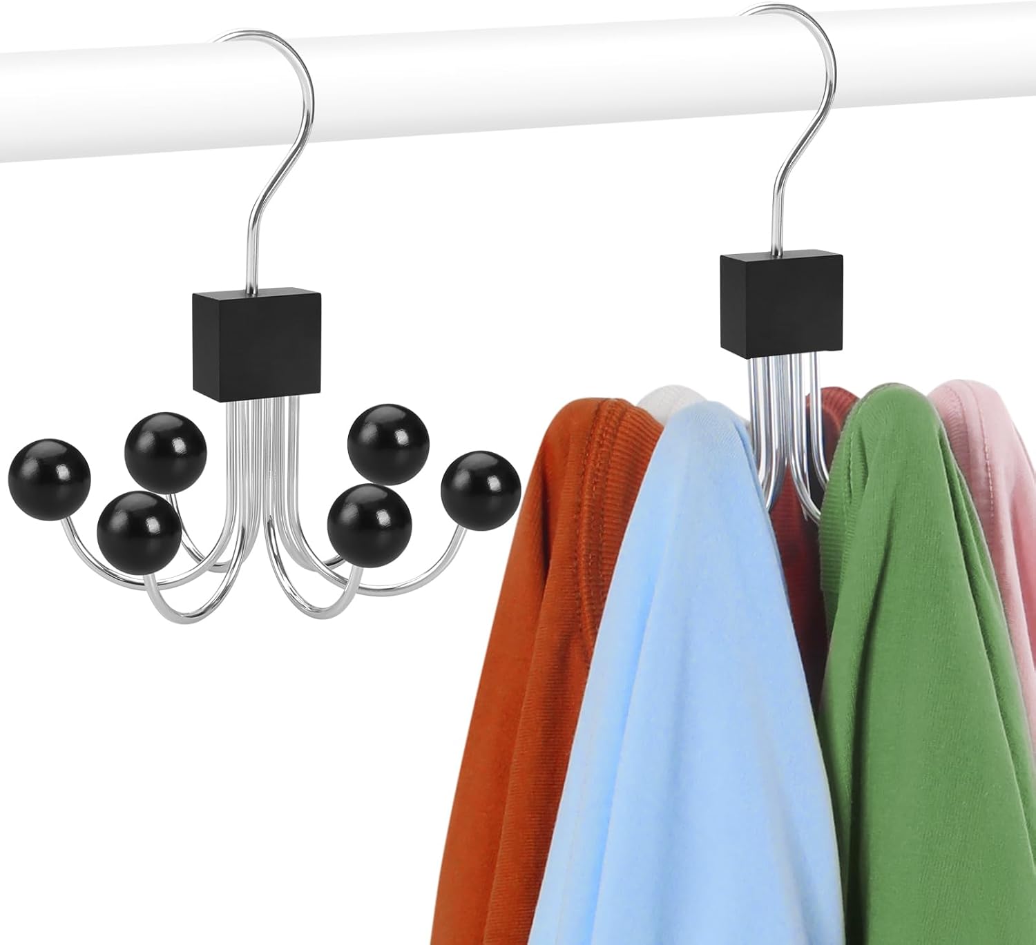 TOPIA HANGER Sweatshirt Hangers 2-Pack with 6 Wooden Balls, Purse Hanger, Scarf Hanger, Wooden Closet Hooks, Handbag Organizer, Bra Hanger, Accessory Organizers for Scarf, Tanktop, Hat, Hoodie CT82B - Image 1