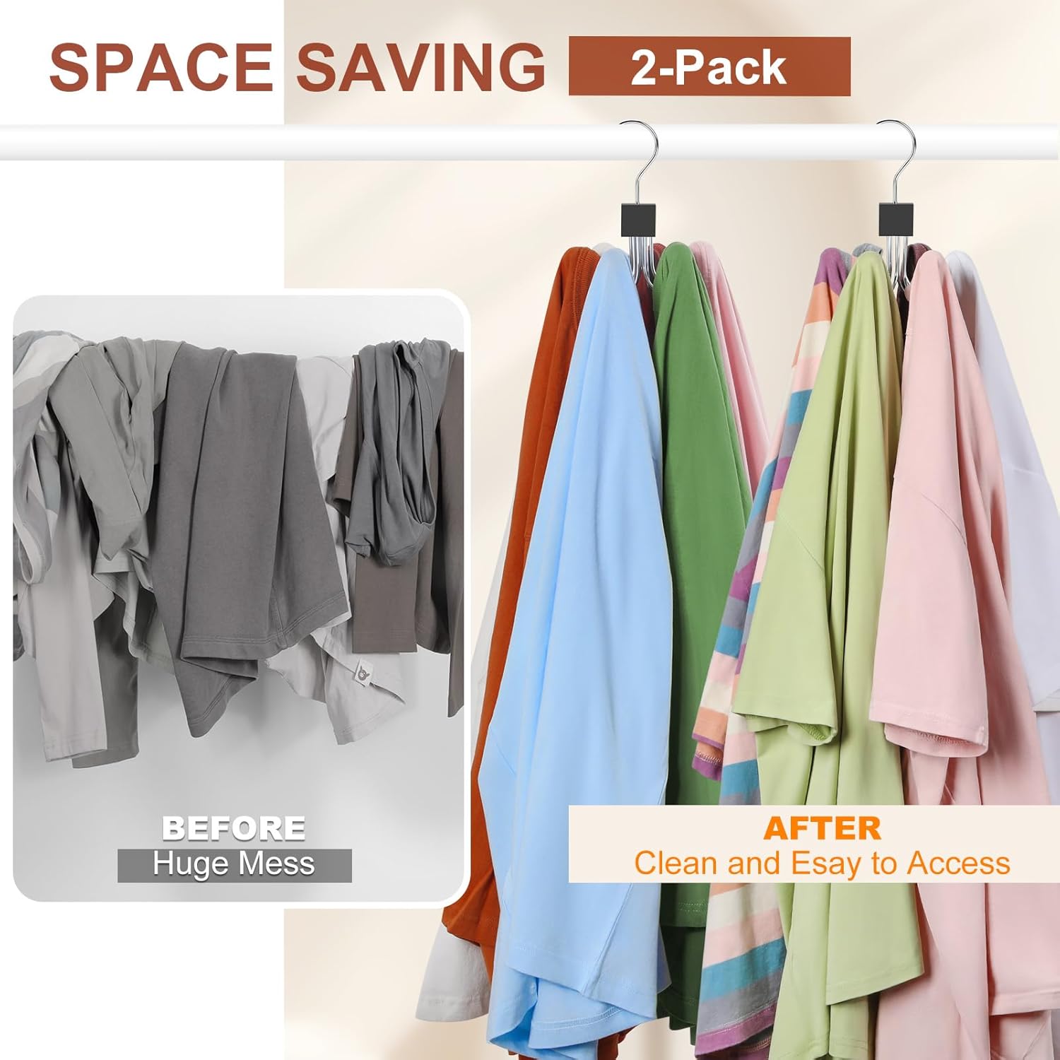 TOPIA HANGER Sweatshirt Hangers 2-Pack with 6 Wooden Balls, Purse Hanger, Scarf Hanger, Wooden Closet Hooks, Handbag Organizer, Bra Hanger, Accessory Organizers for Scarf, Tanktop, Hat, Hoodie CT82B - Image 2