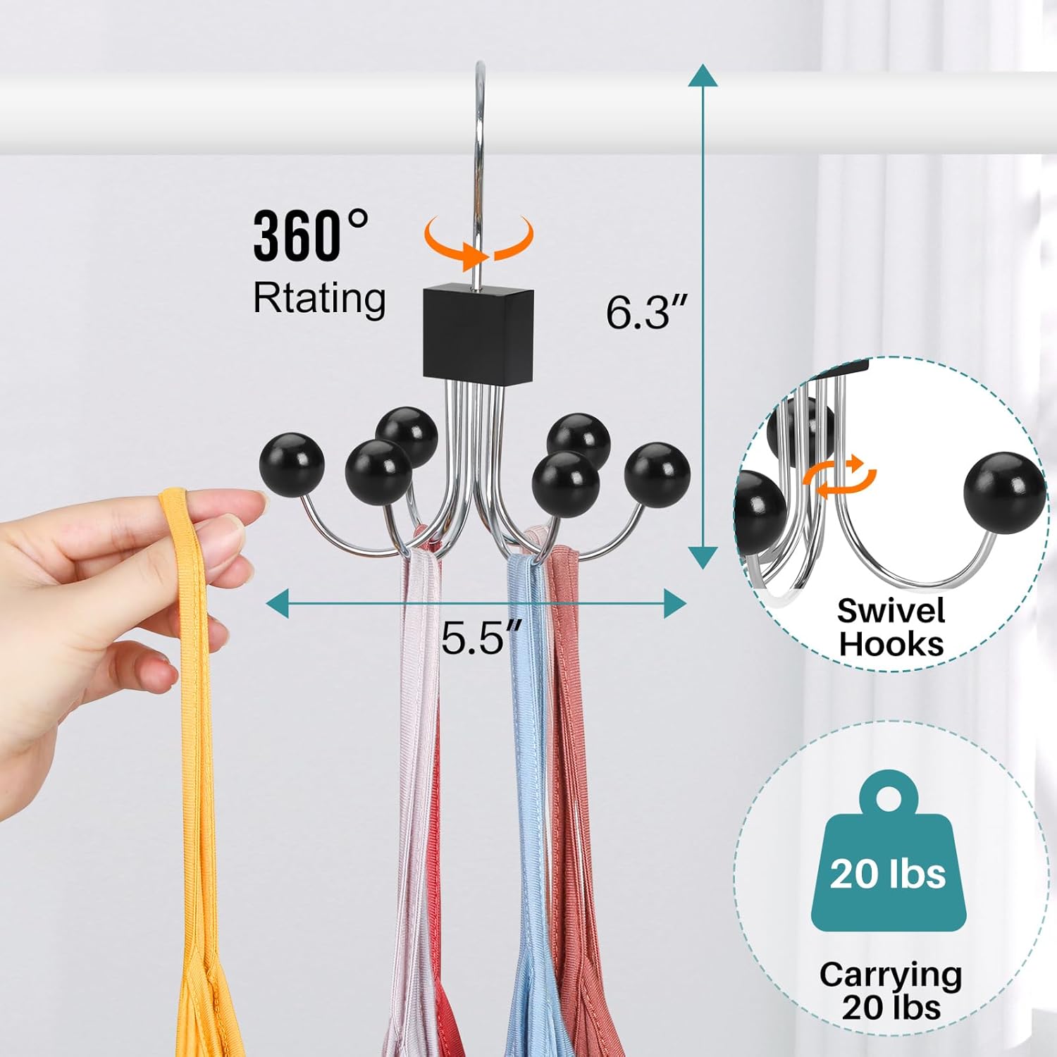TOPIA HANGER Sweatshirt Hangers 2-Pack with 6 Wooden Balls, Purse Hanger, Scarf Hanger, Wooden Closet Hooks, Handbag Organizer, Bra Hanger, Accessory Organizers for Scarf, Tanktop, Hat, Hoodie CT82B - Image 3