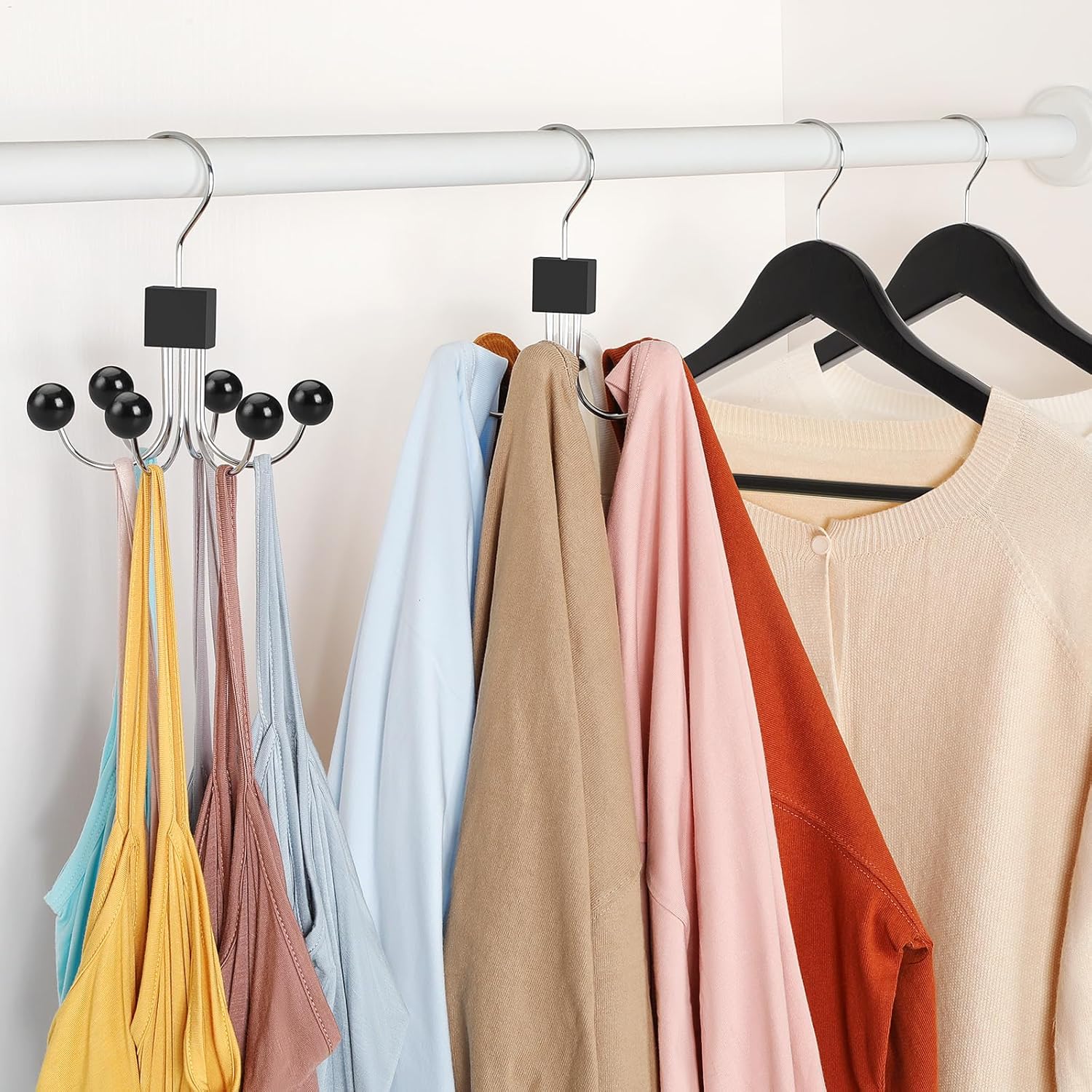 TOPIA HANGER Sweatshirt Hangers 2-Pack with 6 Wooden Balls, Purse Hanger, Scarf Hanger, Wooden Closet Hooks, Handbag Organizer, Bra Hanger, Accessory Organizers for Scarf, Tanktop, Hat, Hoodie CT82B - Image 4