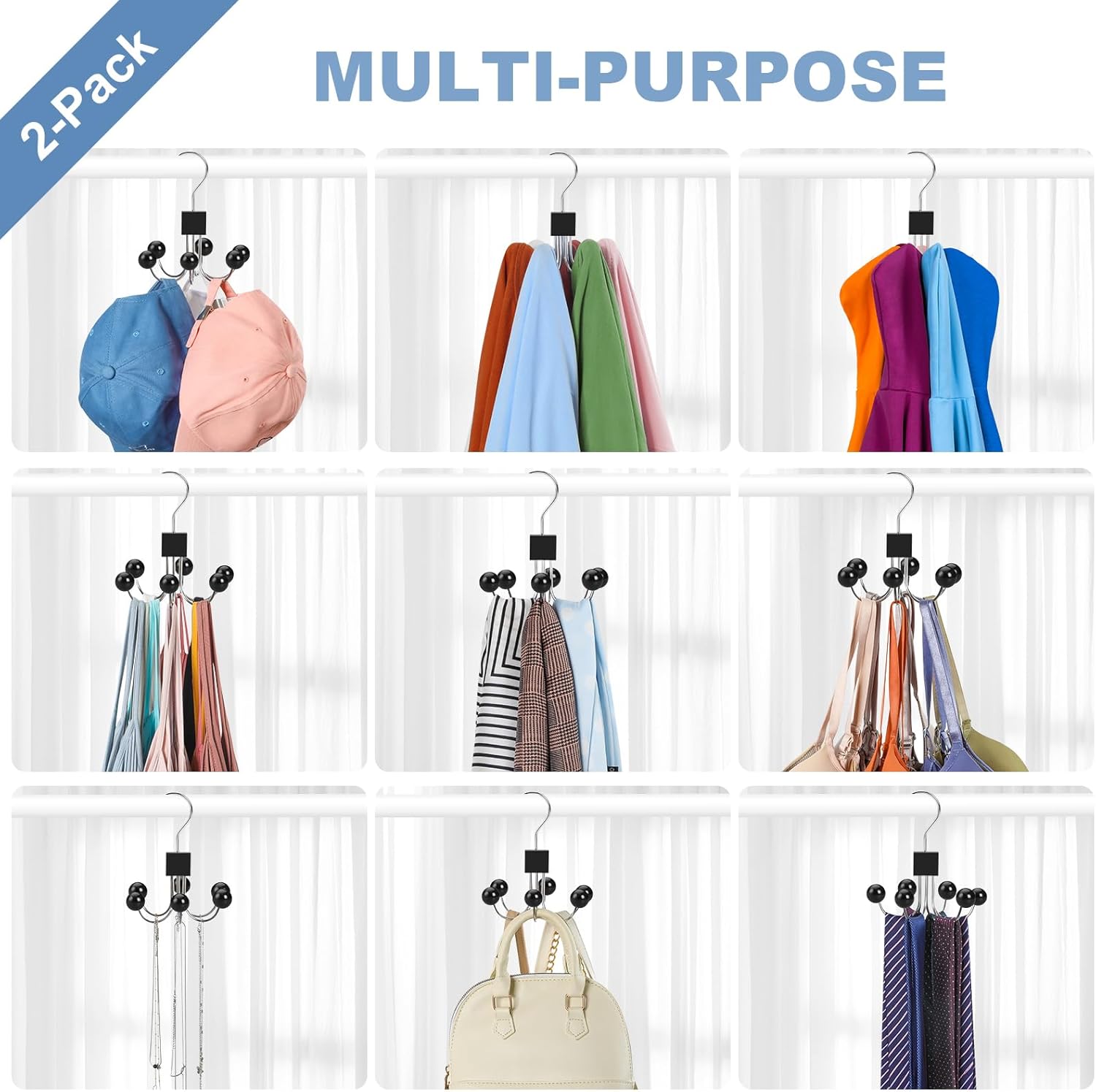 TOPIA HANGER Sweatshirt Hangers 2-Pack with 6 Wooden Balls, Purse Hanger, Scarf Hanger, Wooden Closet Hooks, Handbag Organizer, Bra Hanger, Accessory Organizers for Scarf, Tanktop, Hat, Hoodie CT82B - Image 5
