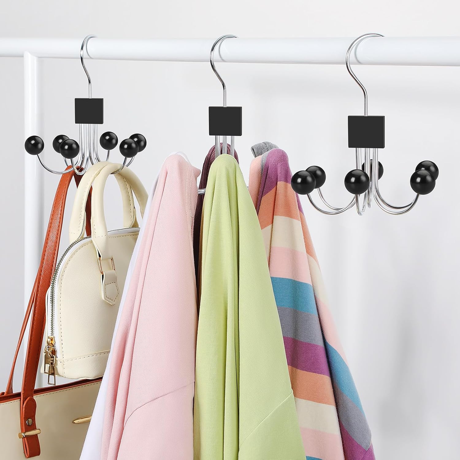 TOPIA HANGER Sweatshirt Hangers 2-Pack with 6 Wooden Balls, Purse Hanger, Scarf Hanger, Wooden Closet Hooks, Handbag Organizer, Bra Hanger, Accessory Organizers for Scarf, Tanktop, Hat, Hoodie CT82B - Image 6