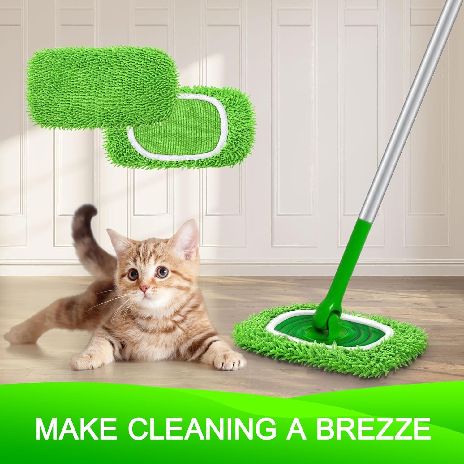 Reusable Microfiber Mop Pads Compatible with Swiffer Sweeper- 4 Pack Dry Sweeping Cloths & Wet Mopping Cloths - Chenille Washable Wet Pads Refill for Mopping Floors (Mop is not Included) - Image 7