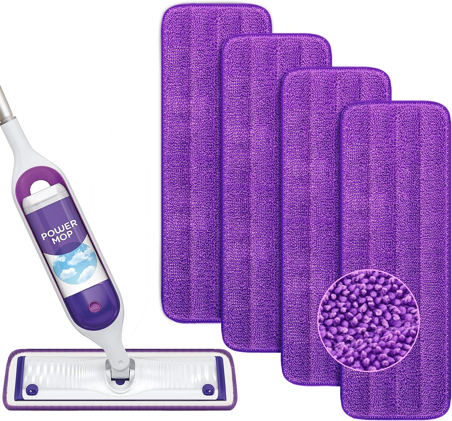 Reusable Power Mop Refills Pads Compatible with Swiffer PowerMop Mop - Microfiber Power Mop Pads Refill for 13 ''-15 '' Spray Mop- Washable Pads for Multi-Surface Floor Cleaning, 4 Pack - Image 1