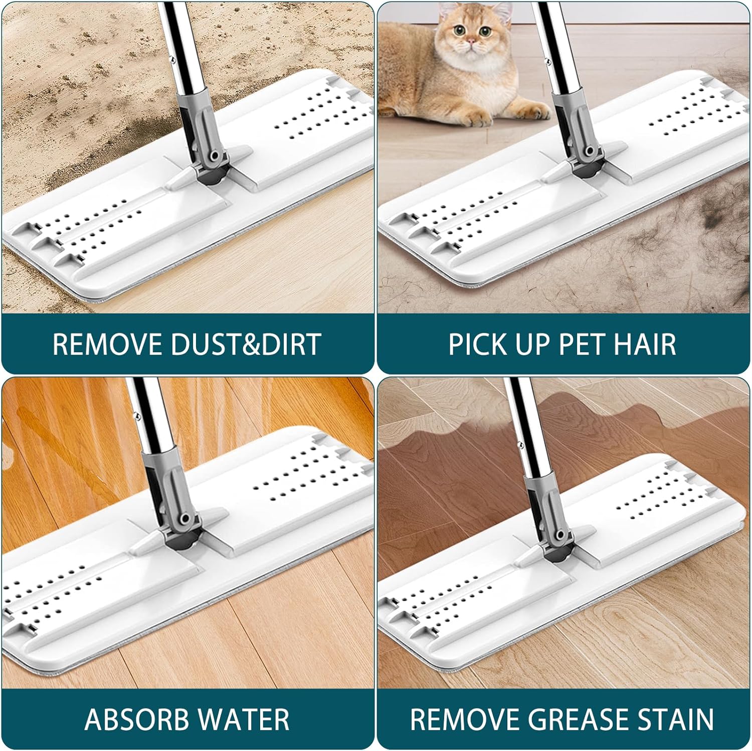 4 Pack Mop Replacement Pads Compatible with Joymoop Flat Mop or Mop Bucket Set - Microfiber Flat Mop Pads for All 13