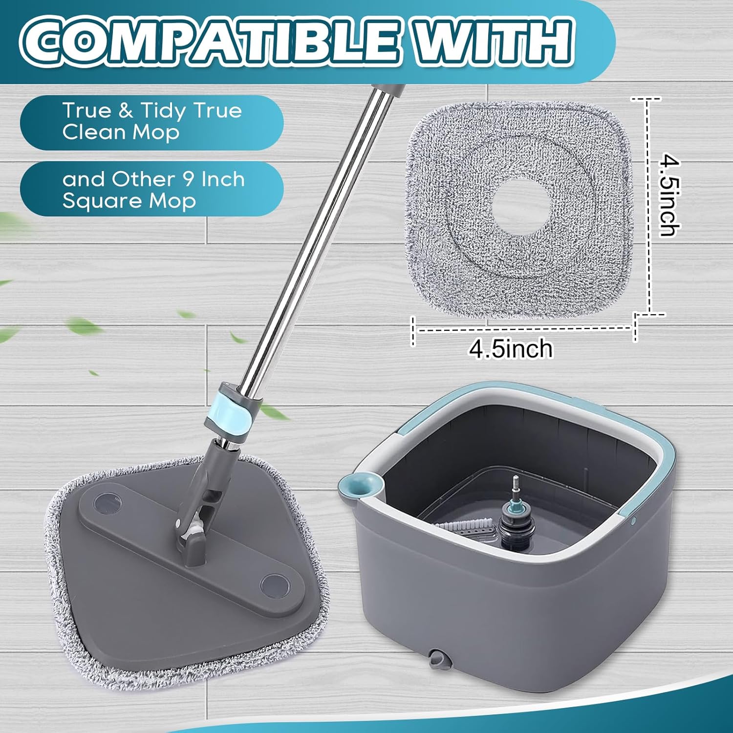 Square Microfiber Mop Pads Compatible with True & Tidy True Spin Mop - Mop Replacement Pads for Square Spin Mop and Bucket - Washable Pads fit for All 9 Inch Square Spin Mop (4 Pack) - Image 2