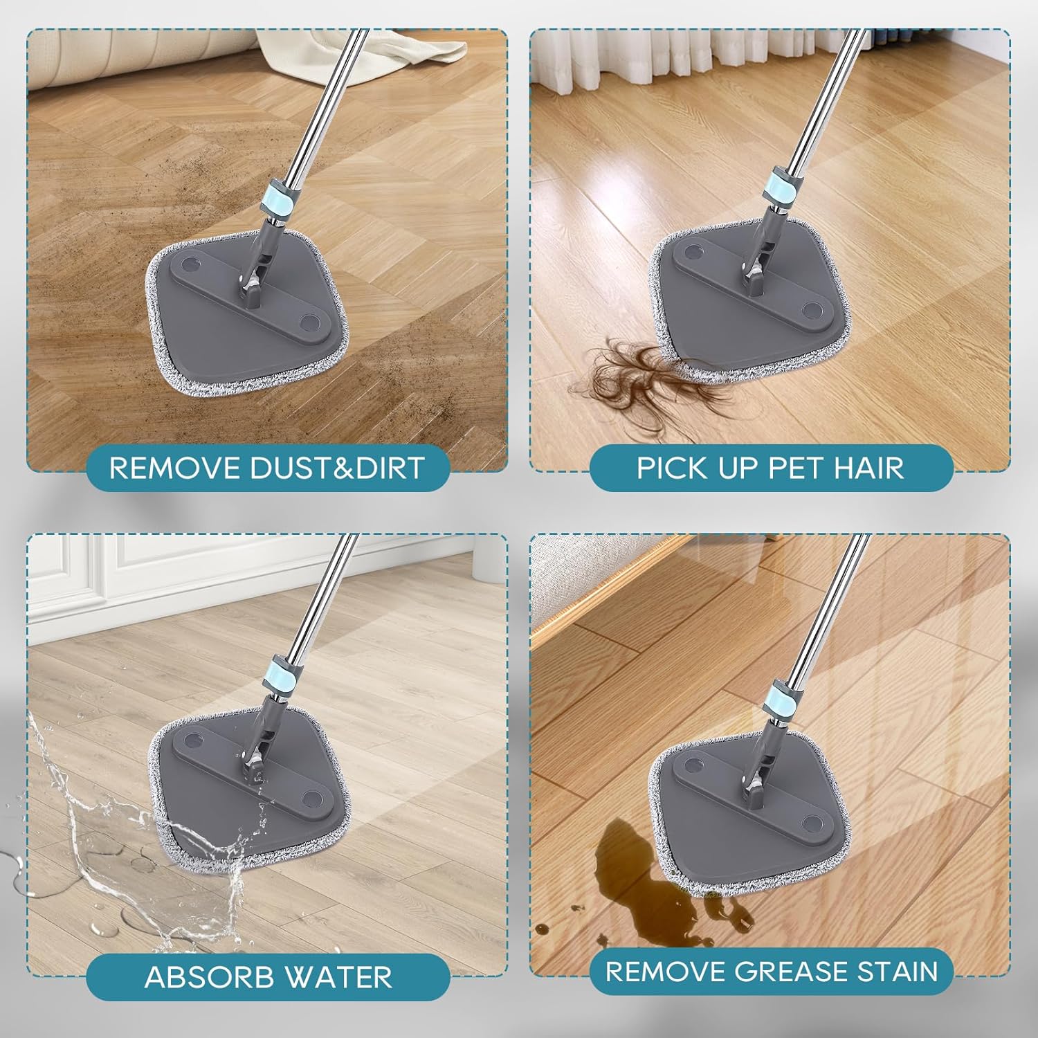 Square Microfiber Mop Pads Compatible with True & Tidy True Spin Mop - Mop Replacement Pads for Square Spin Mop and Bucket - Washable Pads fit for All 9 Inch Square Spin Mop (4 Pack) - Image 3