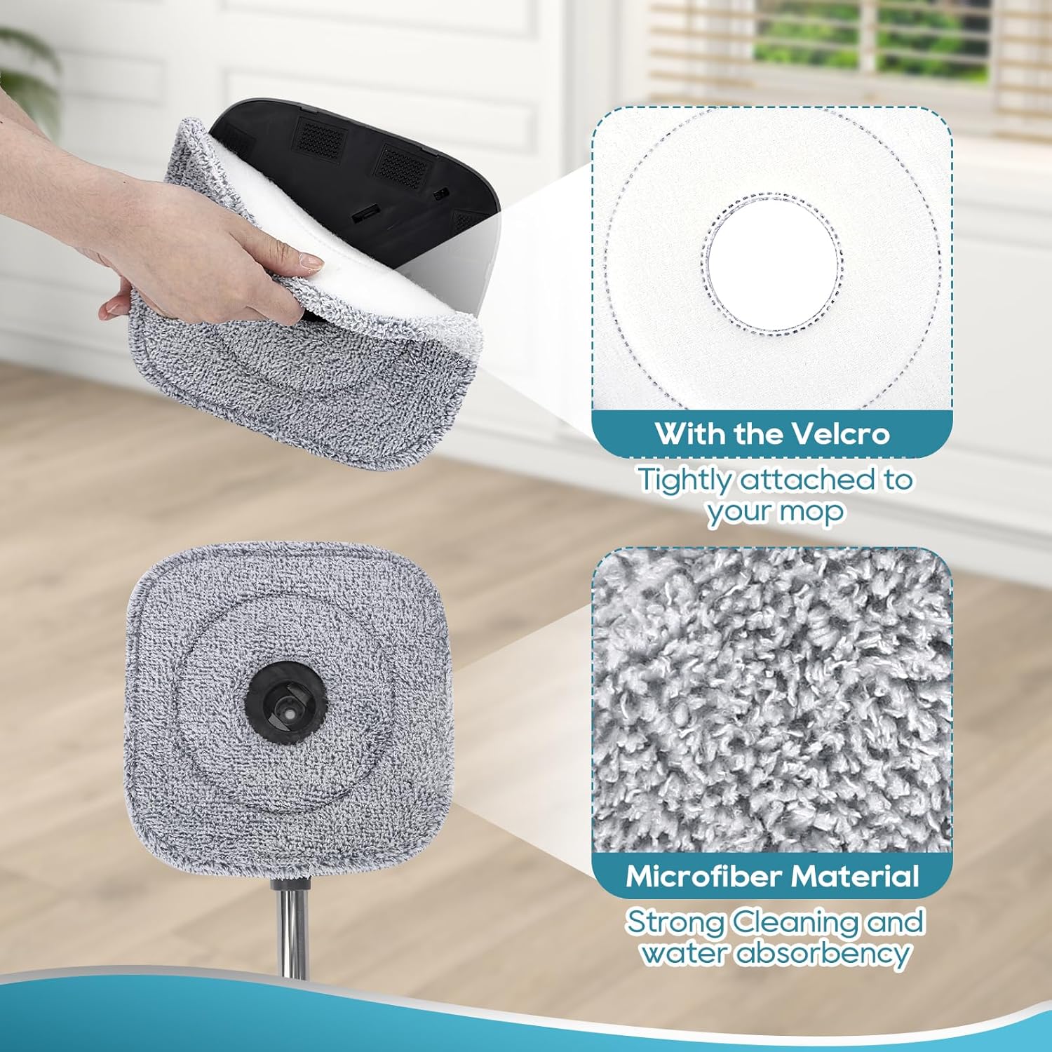 Square Microfiber Mop Pads Compatible with True & Tidy True Spin Mop - Mop Replacement Pads for Square Spin Mop and Bucket - Washable Pads fit for All 9 Inch Square Spin Mop (4 Pack) - Image 4
