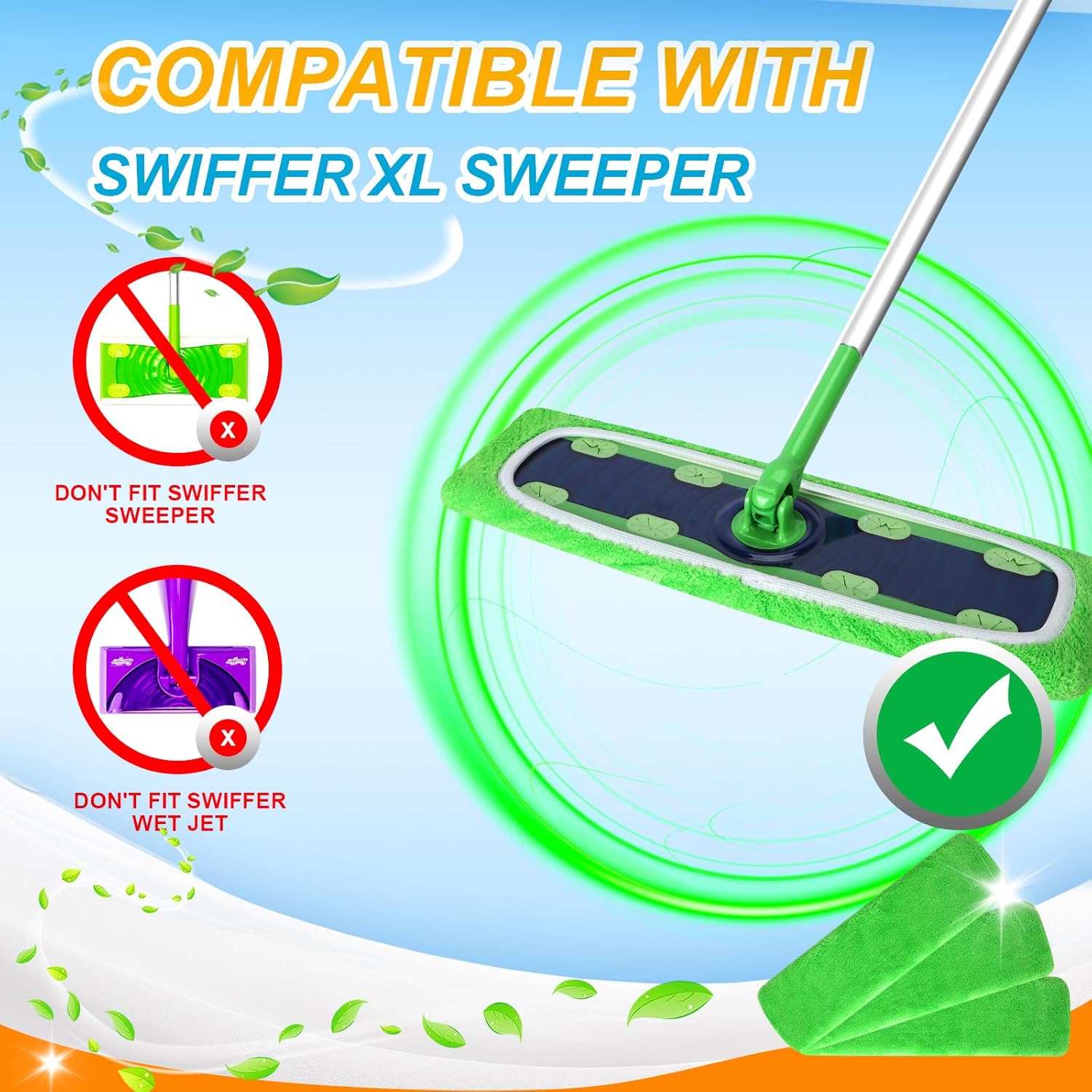 Reusable Microfiber Mop Pads for Swiffer - XL Dry Sweeping Cloths & Wet Pads Refills - Heavy Duty Mopping Cloths for Floor Mopping and Sweeping, 4 Pack - Image 2