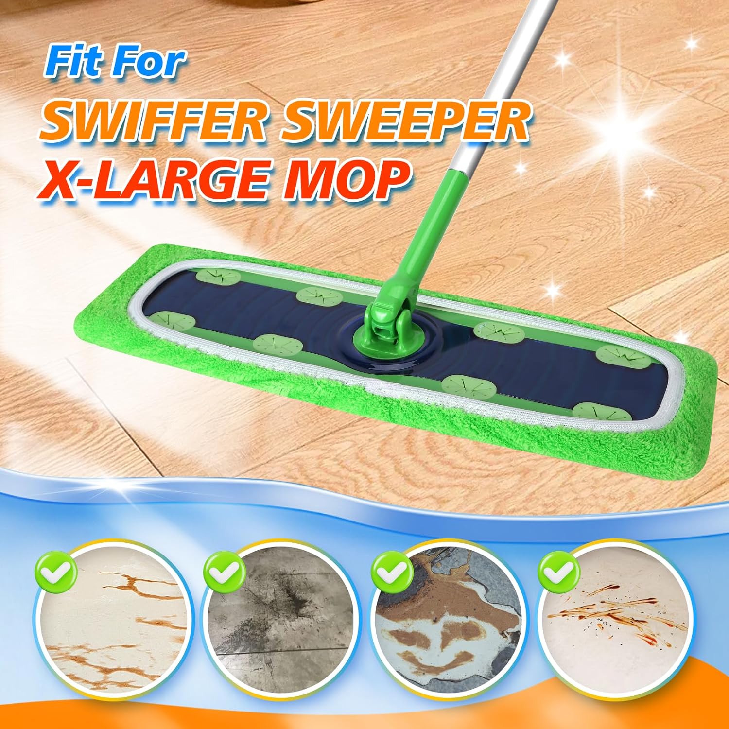 Reusable Microfiber Mop Pads for Swiffer - XL Dry Sweeping Cloths & Wet Pads Refills - Heavy Duty Mopping Cloths for Floor Mopping and Sweeping, 4 Pack - Image 3