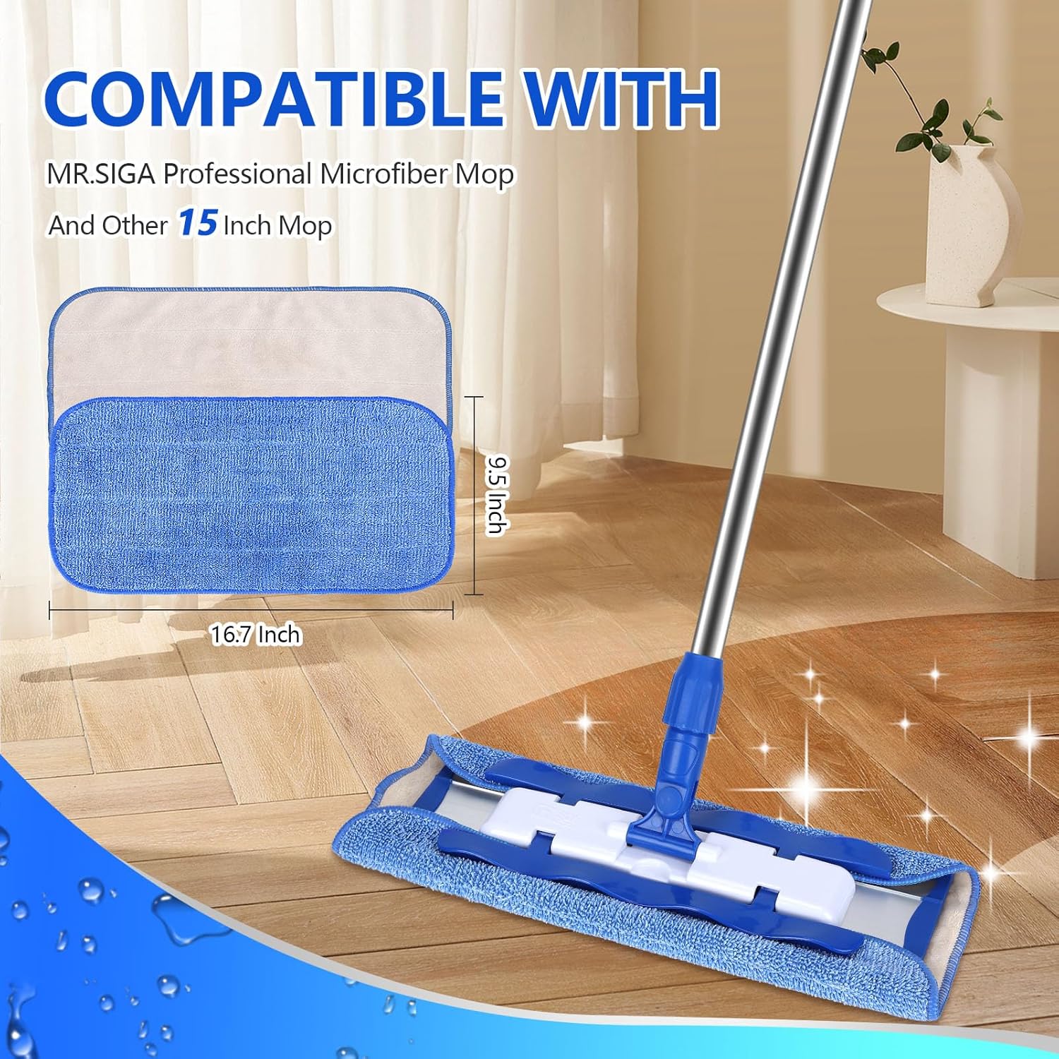 Microfiber Cleaning Cloth Compatible with MR SIGA Professional Microfiber Mop - Professional Reusable Flat Mop Refills - Mop Pads Replacement for Hardwood Cleaning (4 Pack) - Image 2