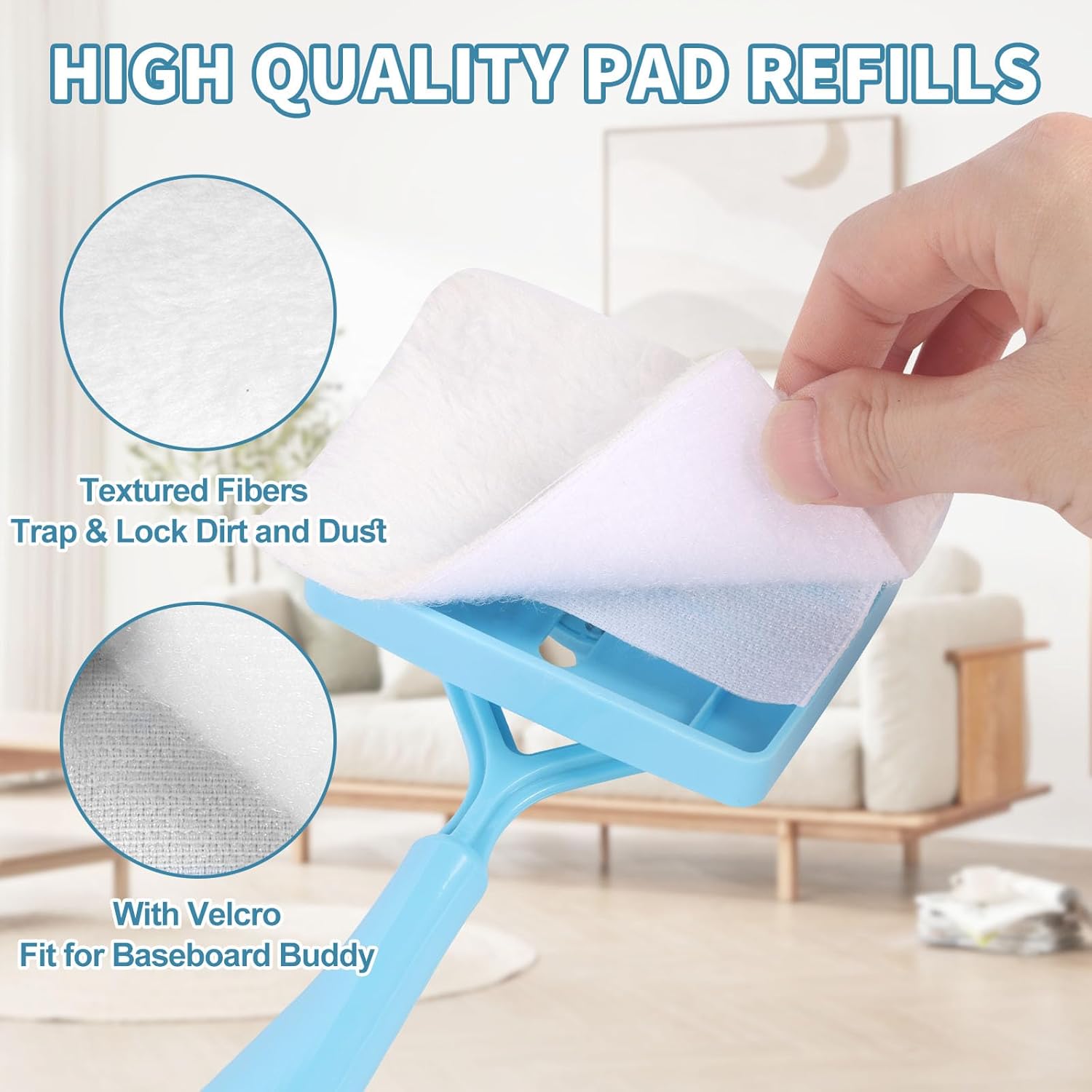 10 Pack Reusable Pad Refills Compatible with Baseboard Cleaner Tool - Microfiber Replacement Pads for Wet & Dry Use (Mop NOT Included) - Image 3