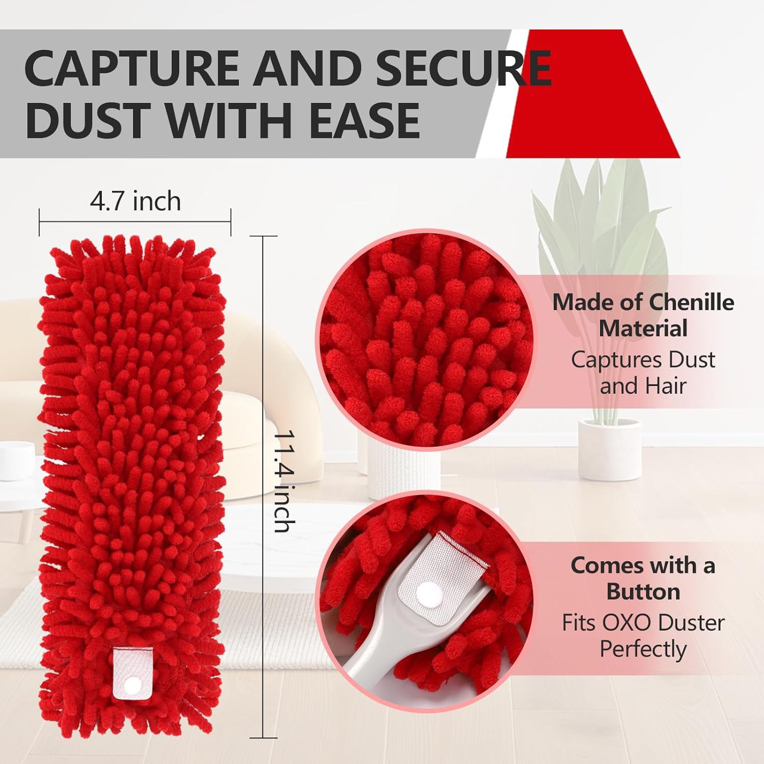Reusable Microfiber Duster Refills Compatible with OXO & for MR.SIGA Duster - Washable Dusters Refill for OXO Good Grips Extendable Duster for Cleaning, 2 Pack (Handle is Not Included) - Image 2