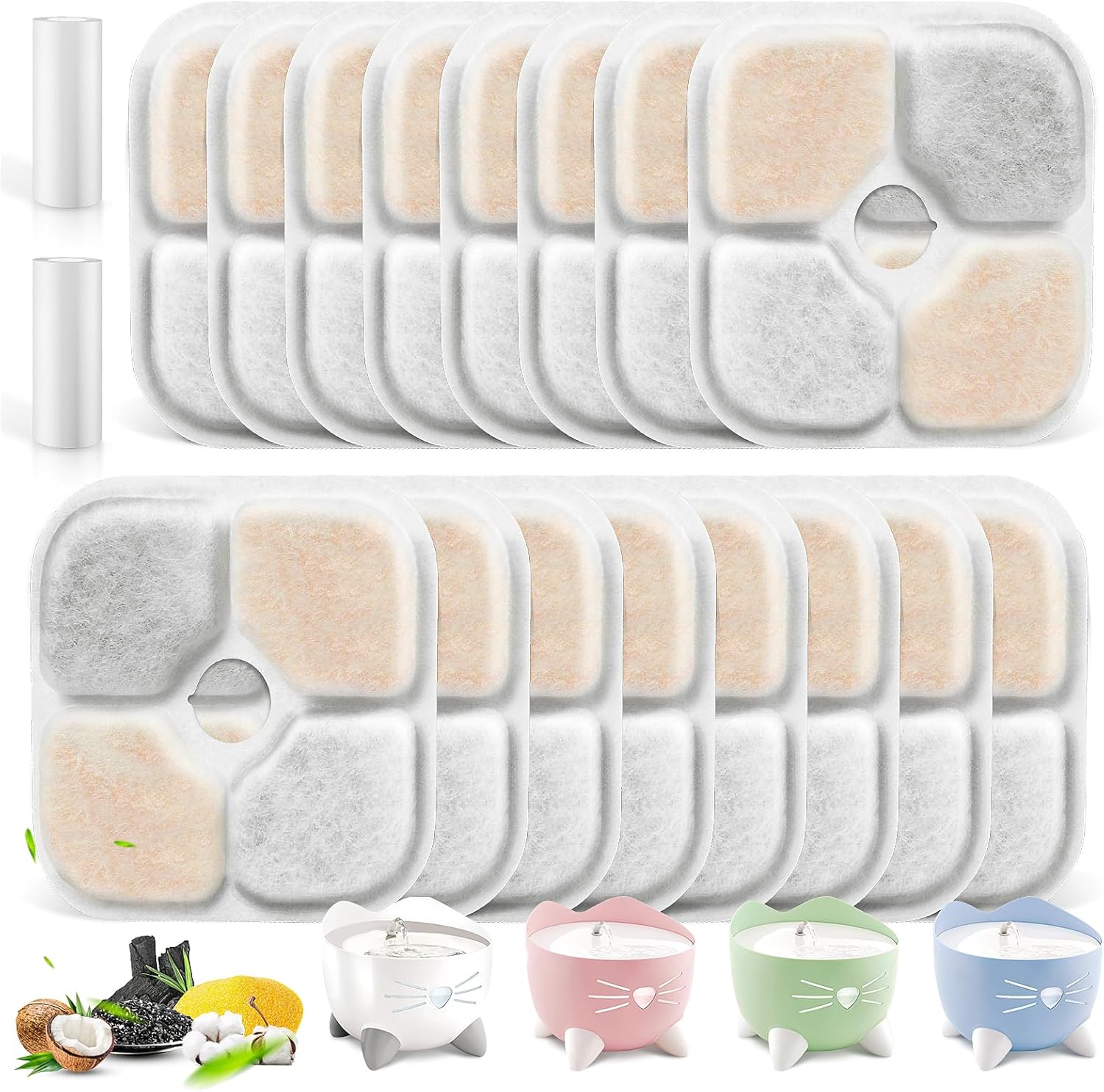 16 Pack Pet Fountain Filters for Catit PIXI Cat Drinking Fountain, Replacement Triple Action Water Filter with Ion-exchange Resin & Activated Carbon - Image 1