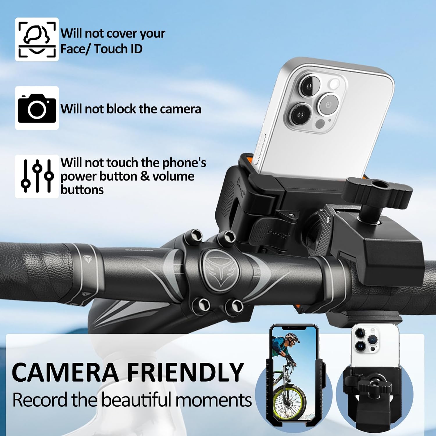 Bike Phone Holder Motorcycle Phone Mount, Handlebar Cell Phone Clamp, Phone Mount for Bike Motorcycle Scooter Golf Cart, Handlebar Phone Mount for 4.5-7