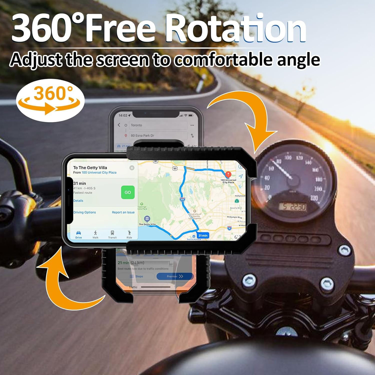 Bike Phone Holder Motorcycle Phone Mount, Handlebar Cell Phone Clamp, Phone Mount for Bike Motorcycle Scooter Golf Cart, Handlebar Phone Mount for 4.5-7