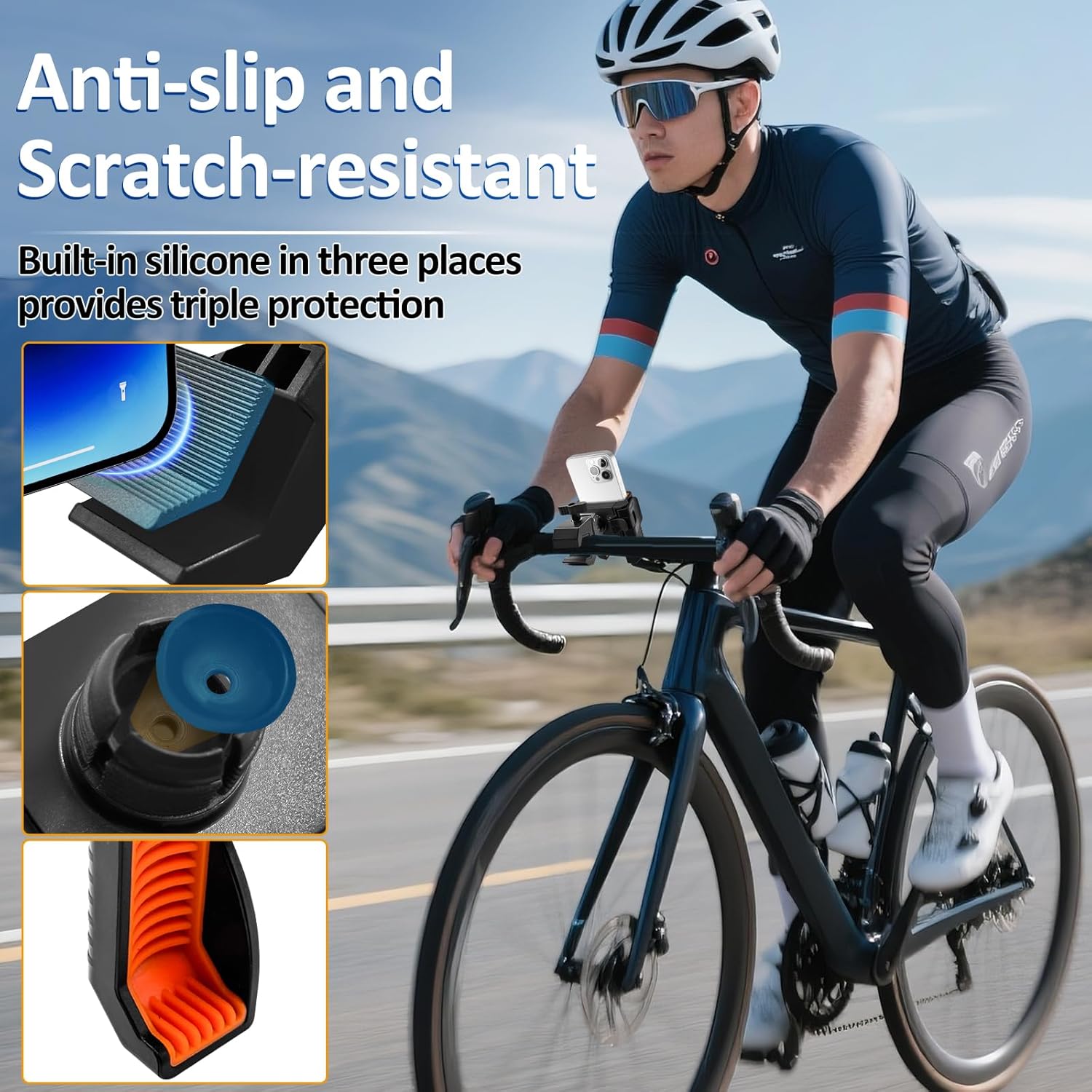 Bike Phone Holder Motorcycle Phone Mount, Handlebar Cell Phone Clamp, Phone Mount for Bike Motorcycle Scooter Golf Cart, Handlebar Phone Mount for 4.5-7