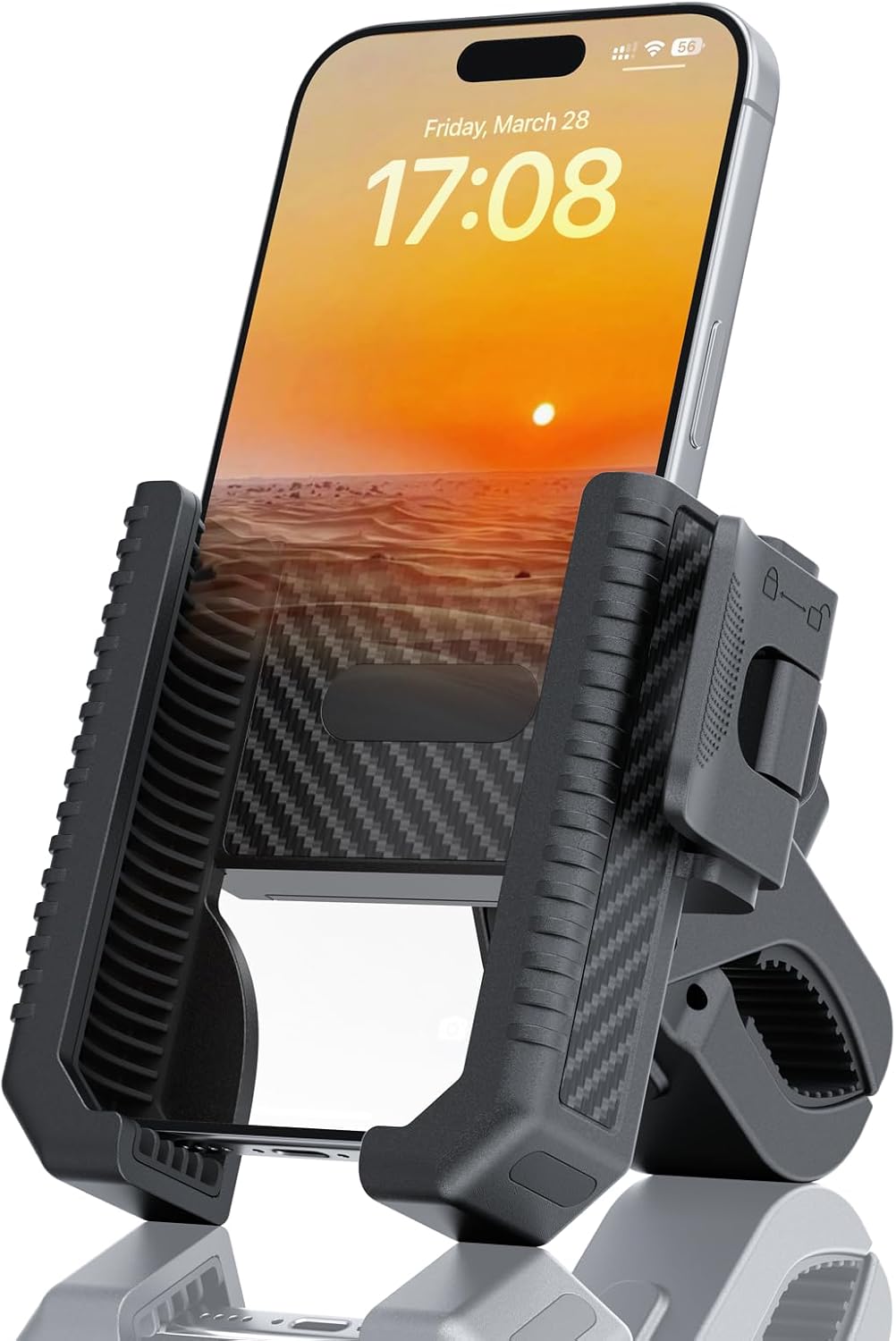 Bike Phone Mount, Motorcycle Phone Holder with Not Block Camera, Motorcycle Handlebar Cell Phone Clamp for iPhone 16, iPhone 15 Pro Max/Plus,14,S9, S10 and More 4.5