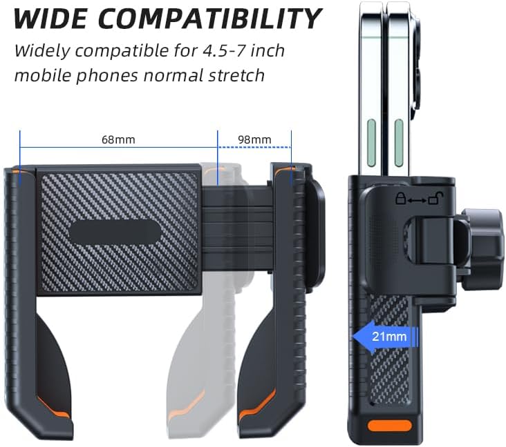 Bike Phone Mount, Motorcycle Phone Holder with Not Block Camera, Motorcycle Handlebar Cell Phone Clamp for iPhone 16, iPhone 15 Pro Max/Plus,14,S9, S10 and More 4.5