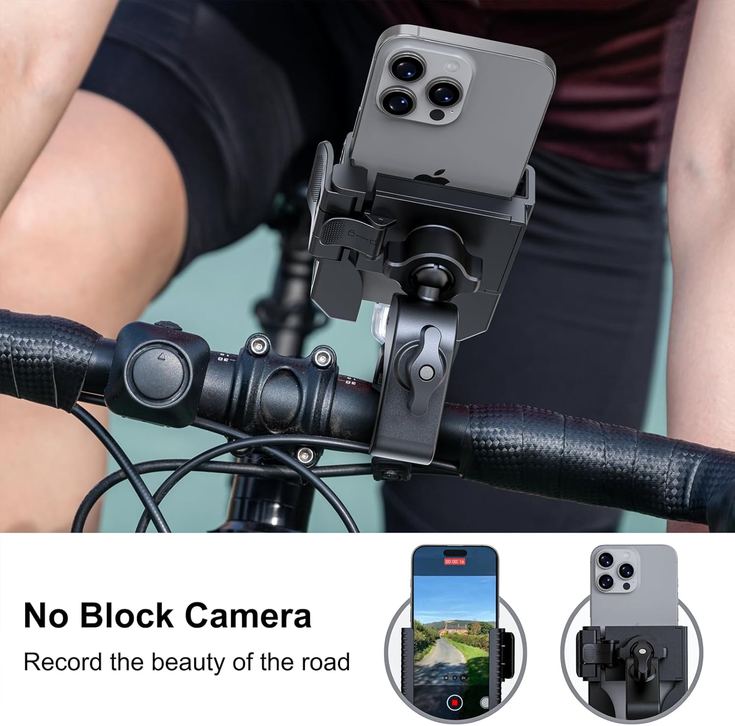 Bike Phone Mount, Motorcycle Phone Holder with Not Block Camera, Motorcycle Handlebar Cell Phone Clamp for iPhone 16, iPhone 15 Pro Max/Plus,14,S9, S10 and More 4.5