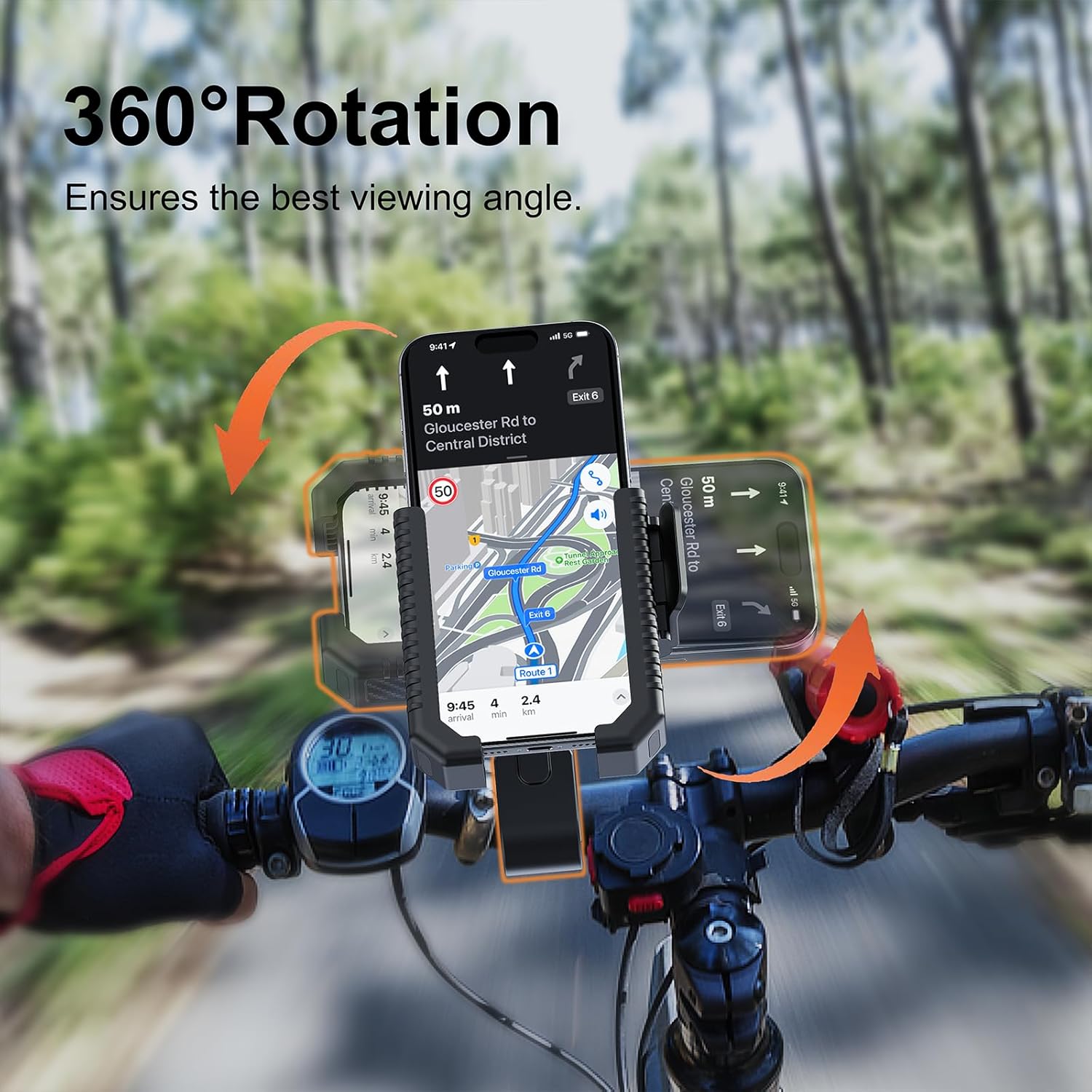 Bike Phone Mount, Motorcycle Phone Holder with Not Block Camera, Motorcycle Handlebar Cell Phone Clamp for iPhone 16, iPhone 15 Pro Max/Plus,14,S9, S10 and More 4.5