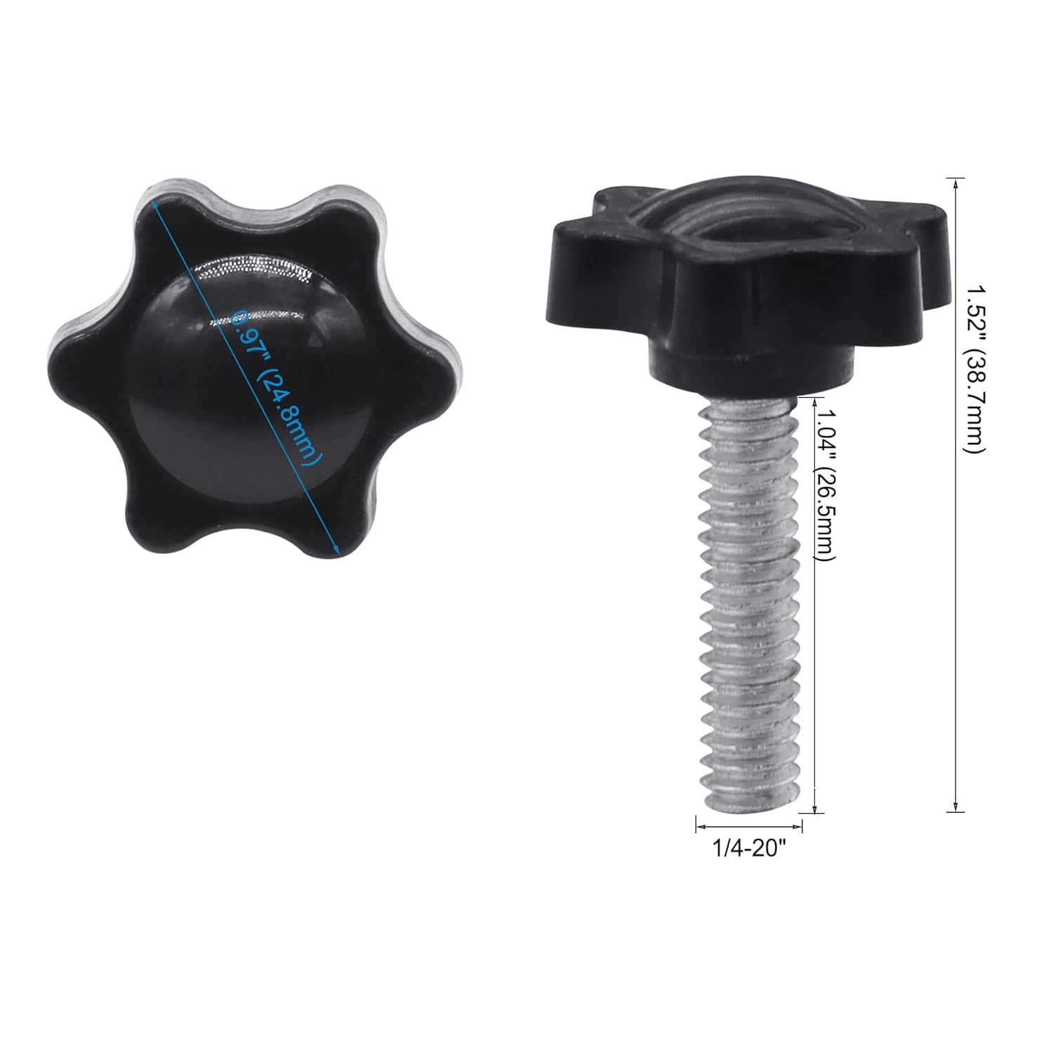Xadnitu 10 Pieces 1/4''-20-1'' Thread Knob Plastic Star Shaped Nut Clamping Male Handle Tightening Screw Knobs for Replacing Umbrella Base - Image 4
