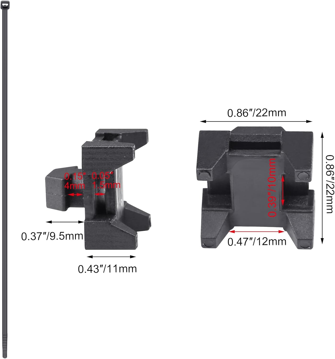 Xadnitu 25 Pieces Plastic Cable Zip Tie Mounting Blocks, Drop-In Base Mounts for 15 or 40 Series Aluminum T-Slot Extruded Profiles Wire Management - Image 2