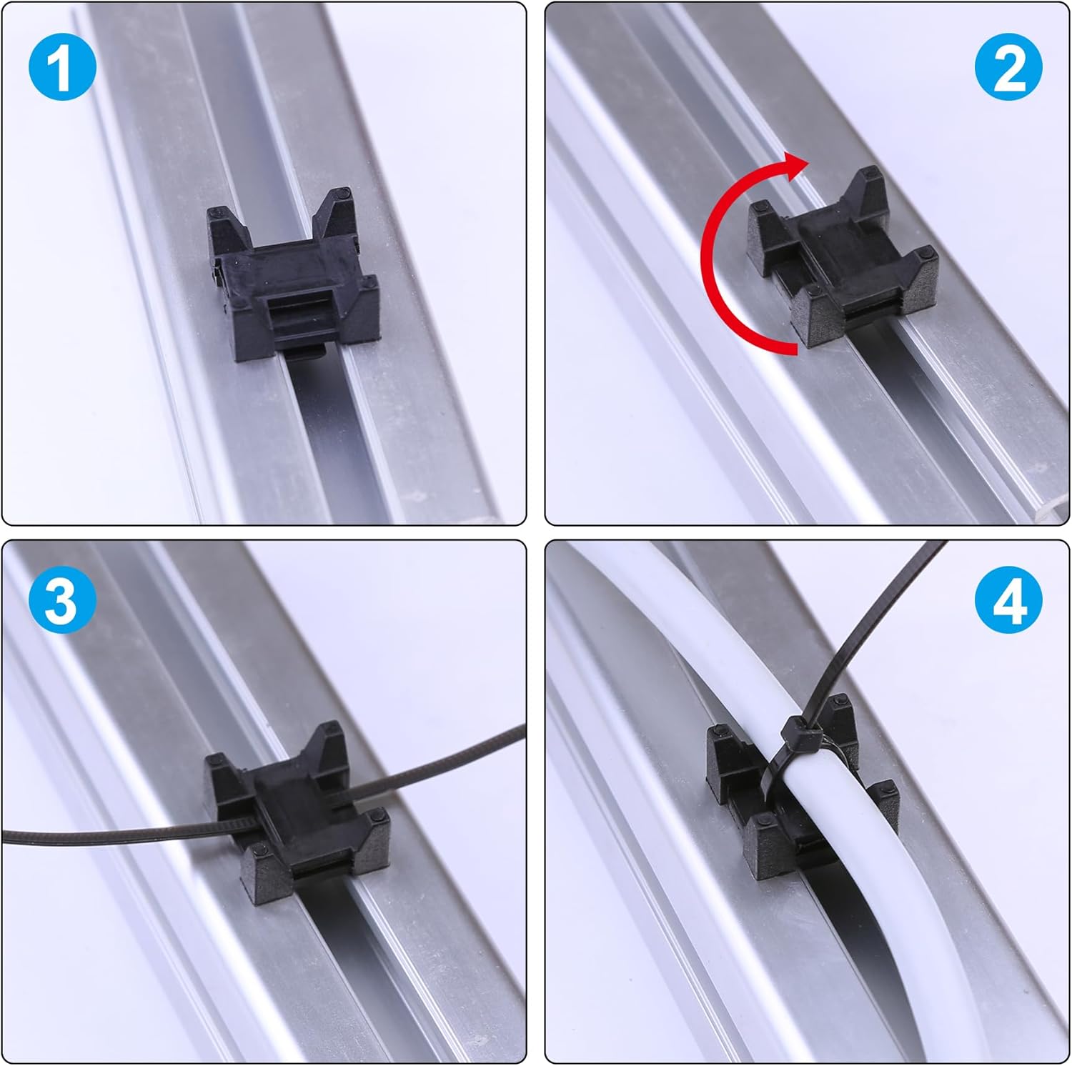 Xadnitu 25 Pieces Plastic Cable Zip Tie Mounting Blocks, Drop-In Base Mounts for 15 or 40 Series Aluminum T-Slot Extruded Profiles Wire Management - Image 5