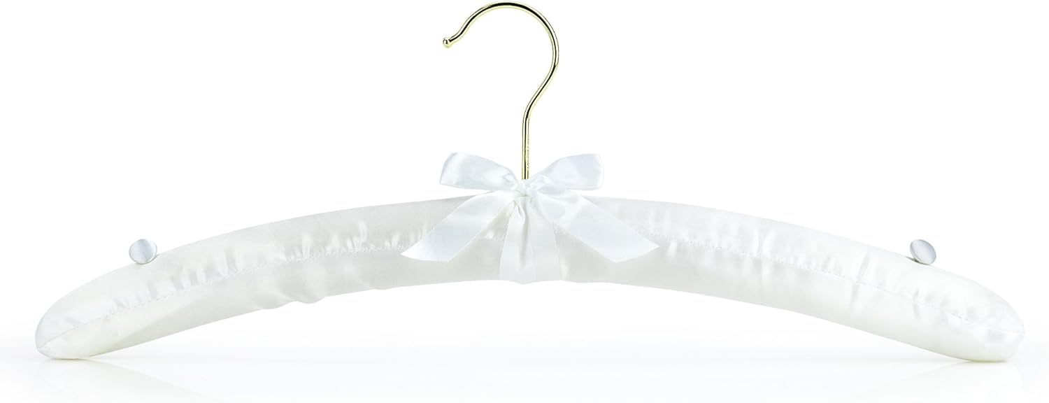 Hangerworld White 17inch Satin Padded Top Garment Wedding Clothes Coat Hangers with Buttons - Image 1