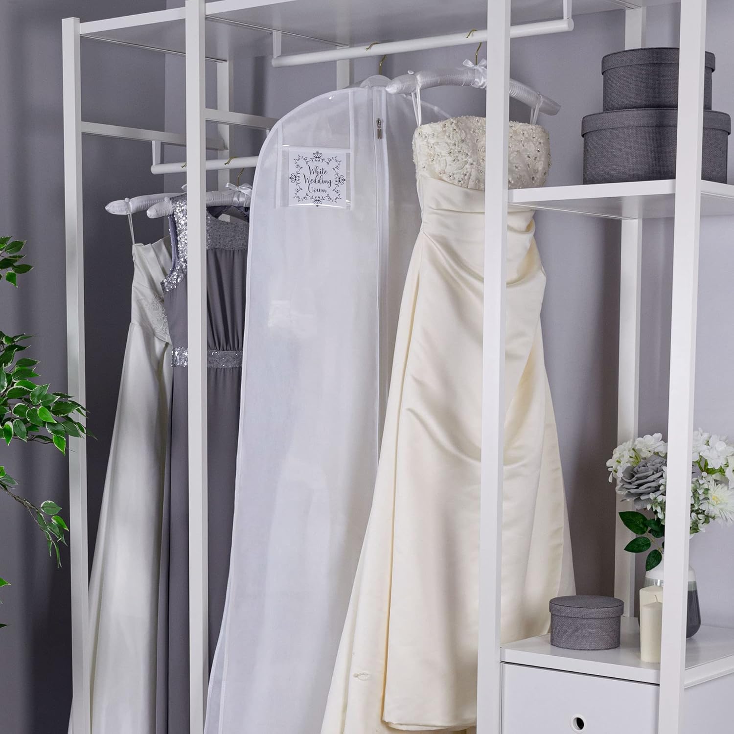 Hangerworld White 17inch Satin Padded Top Garment Wedding Clothes Coat Hangers with Buttons - Image 7