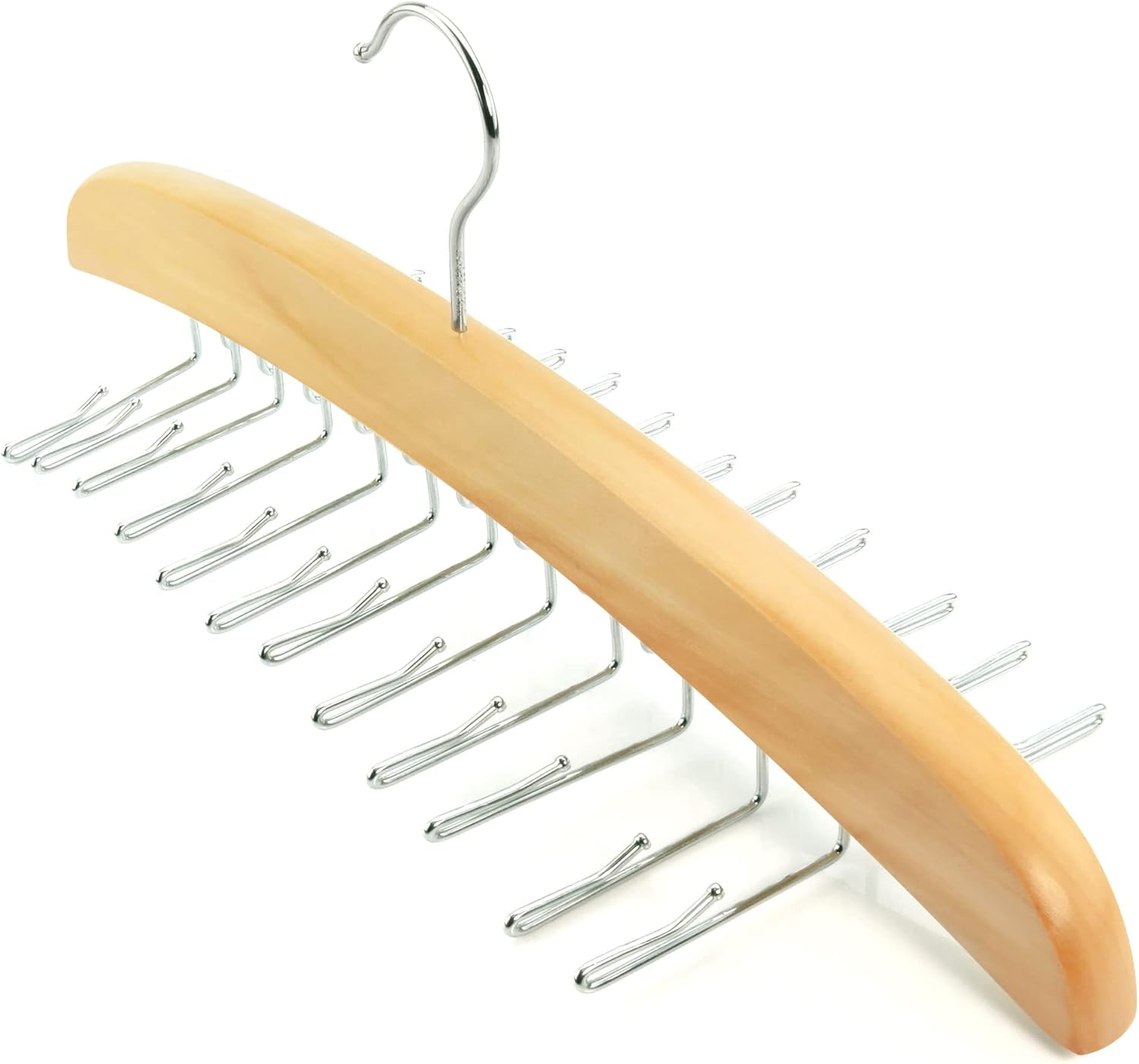 HANGERWORLD Hanging Tie Holder Organizer Rack - Premium Wooden Tie Hanger with 24 Folding Accessory Hooks for Closet Space Saving - Image 2