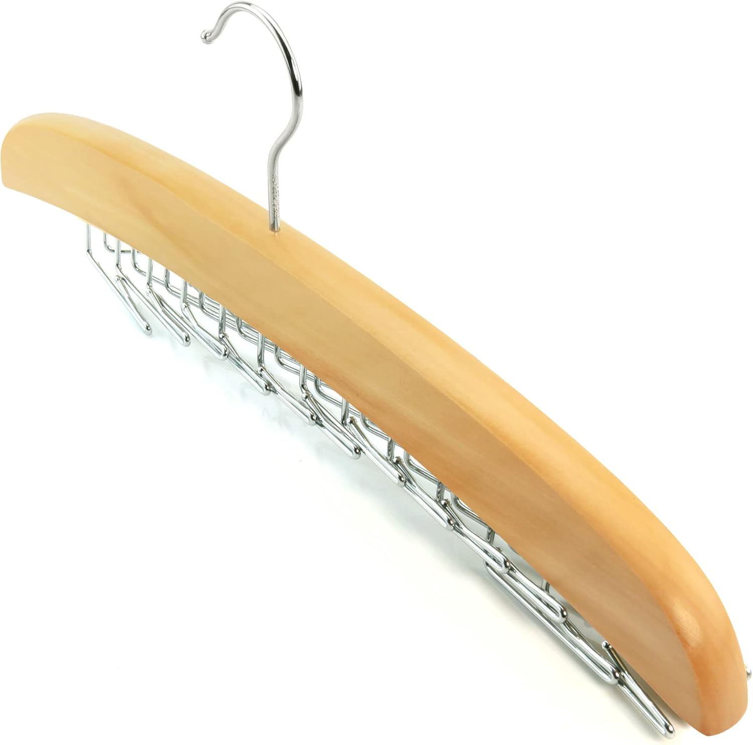 HANGERWORLD Hanging Tie Holder Organizer Rack - Premium Wooden Tie Hanger with 24 Folding Accessory Hooks for Closet Space Saving - Image 3