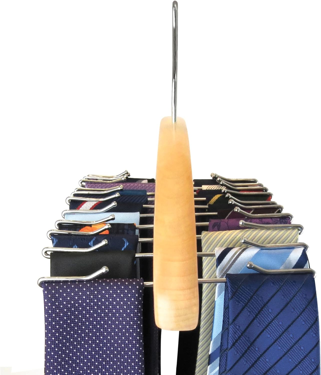 HANGERWORLD Hanging Tie Holder Organizer Rack - Premium Wooden Tie Hanger with 24 Folding Accessory Hooks for Closet Space Saving - Image 7